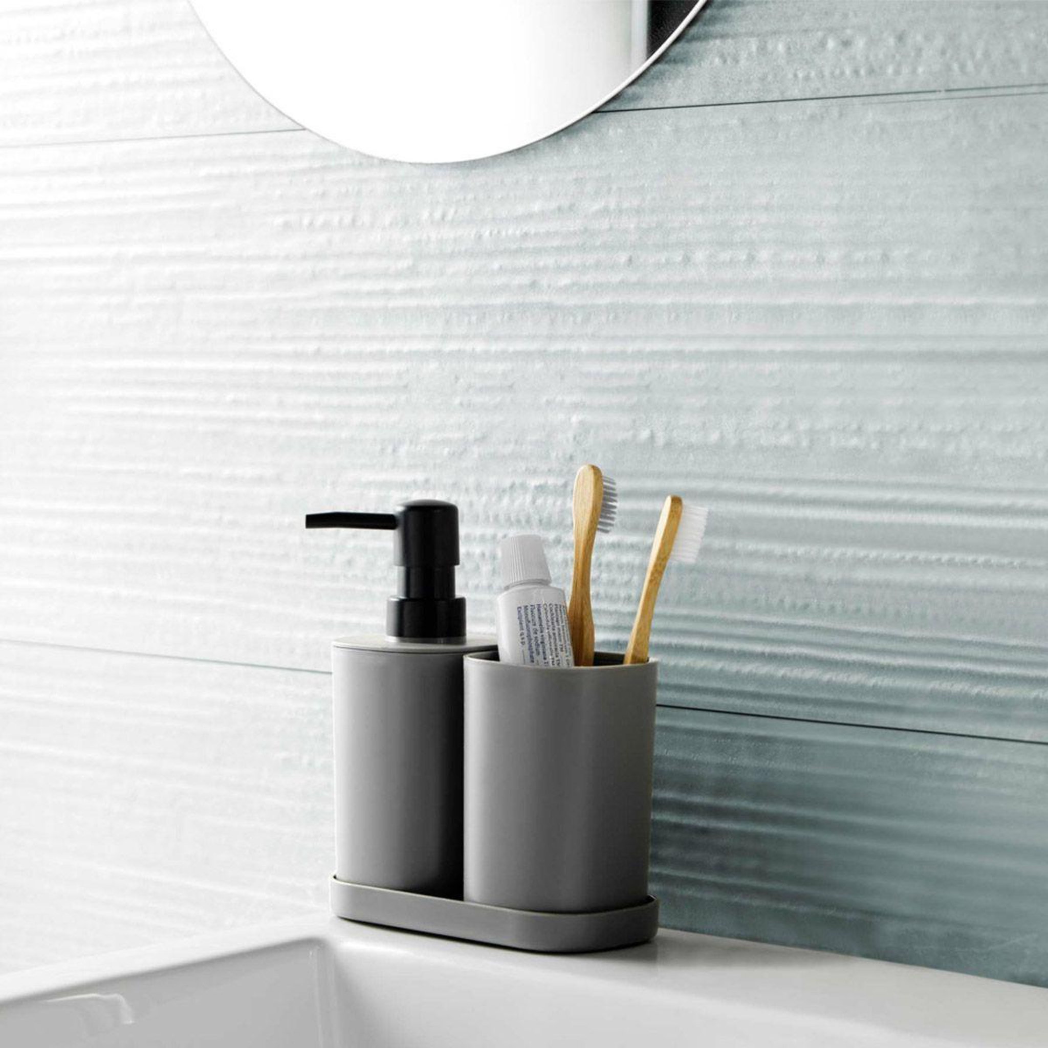 Voir la diapositive 2 : Douceur d'Intérieur Set de 3 accessoires salle de bain  vita  19cm anthracite