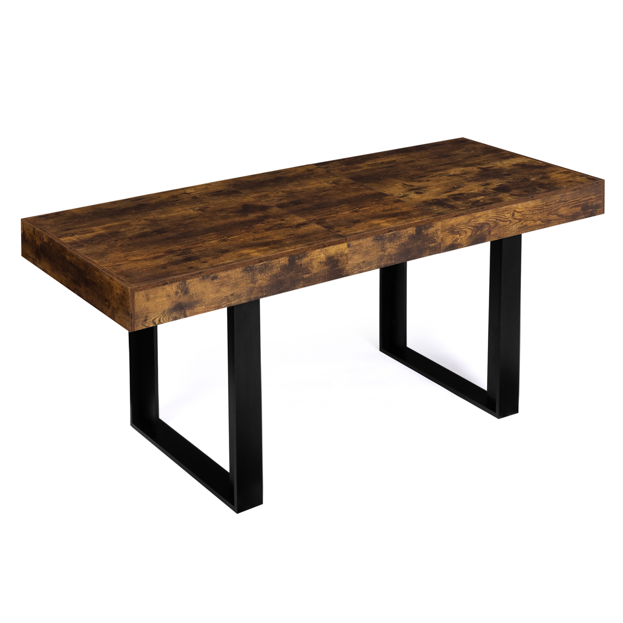 ID MARKET Table à manger extensible rectangle phoenix 4-8 personnes bois effet vieilli et noir 160-200 cm