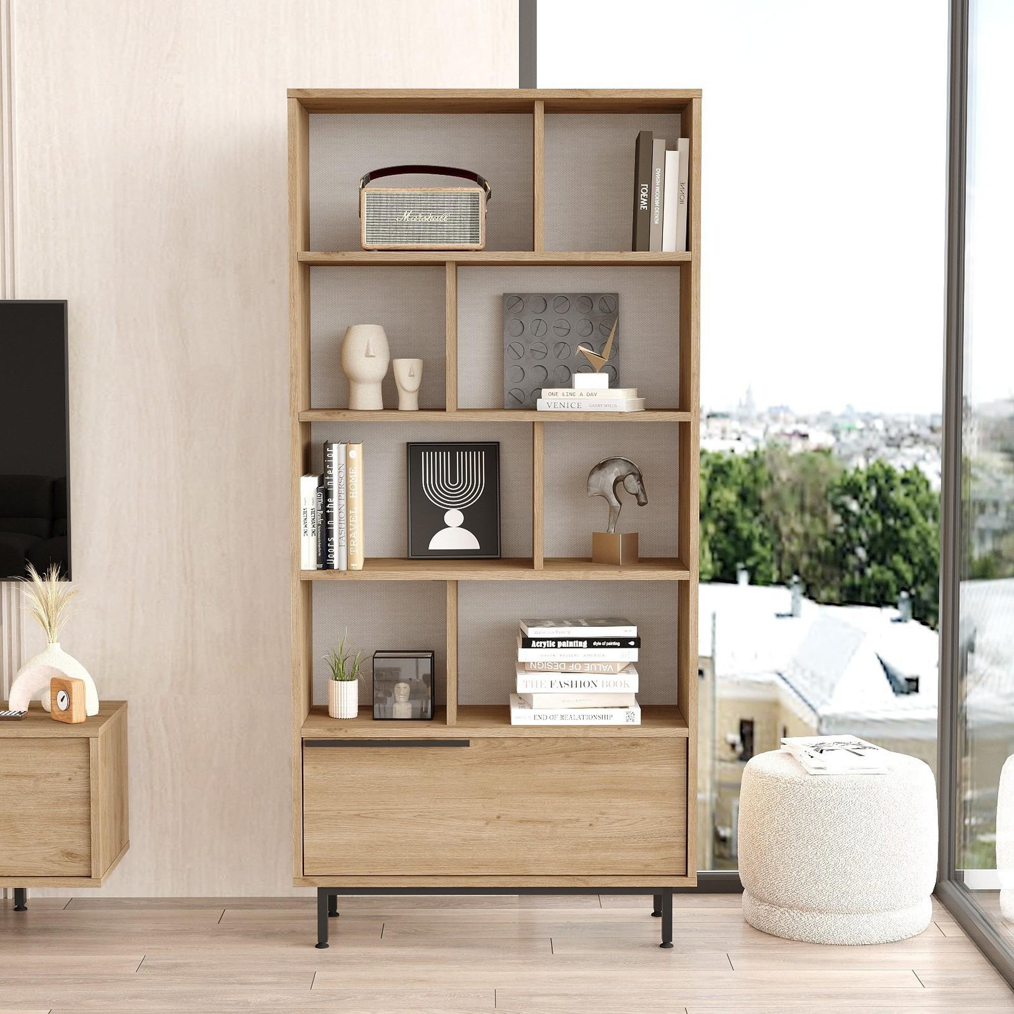 Voir la diapositive 3 : Habitat et Jardin Bibliothèque en bois  Calvin  83,9 x 29,5 x 175,6 cm - Noyer