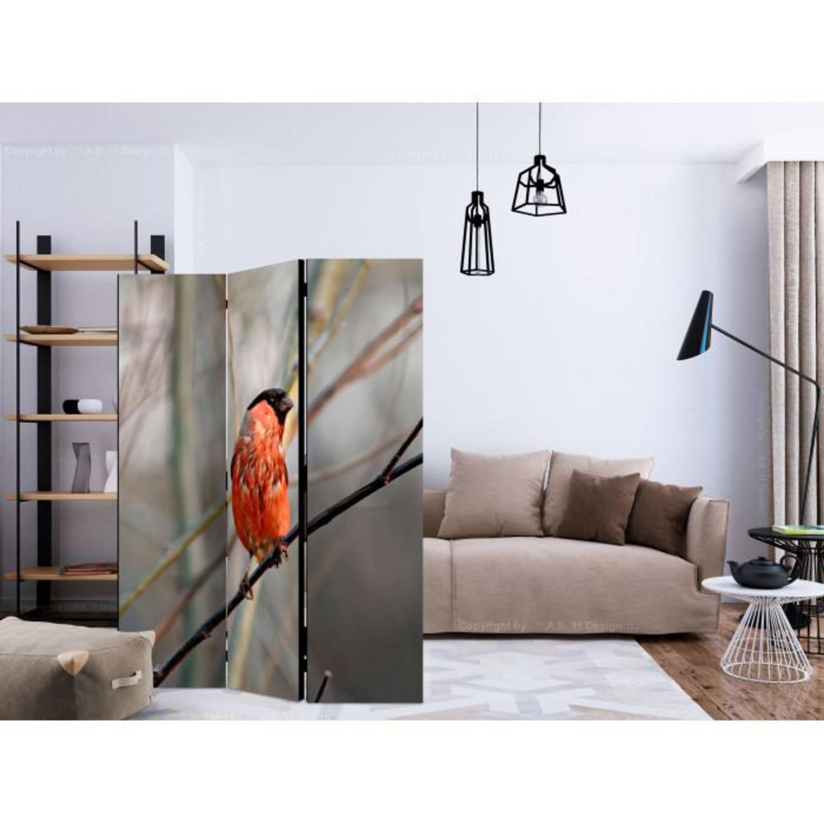 Paris Prix Paravent 3 Volets  Bullfinch in the Forest  135x172cm