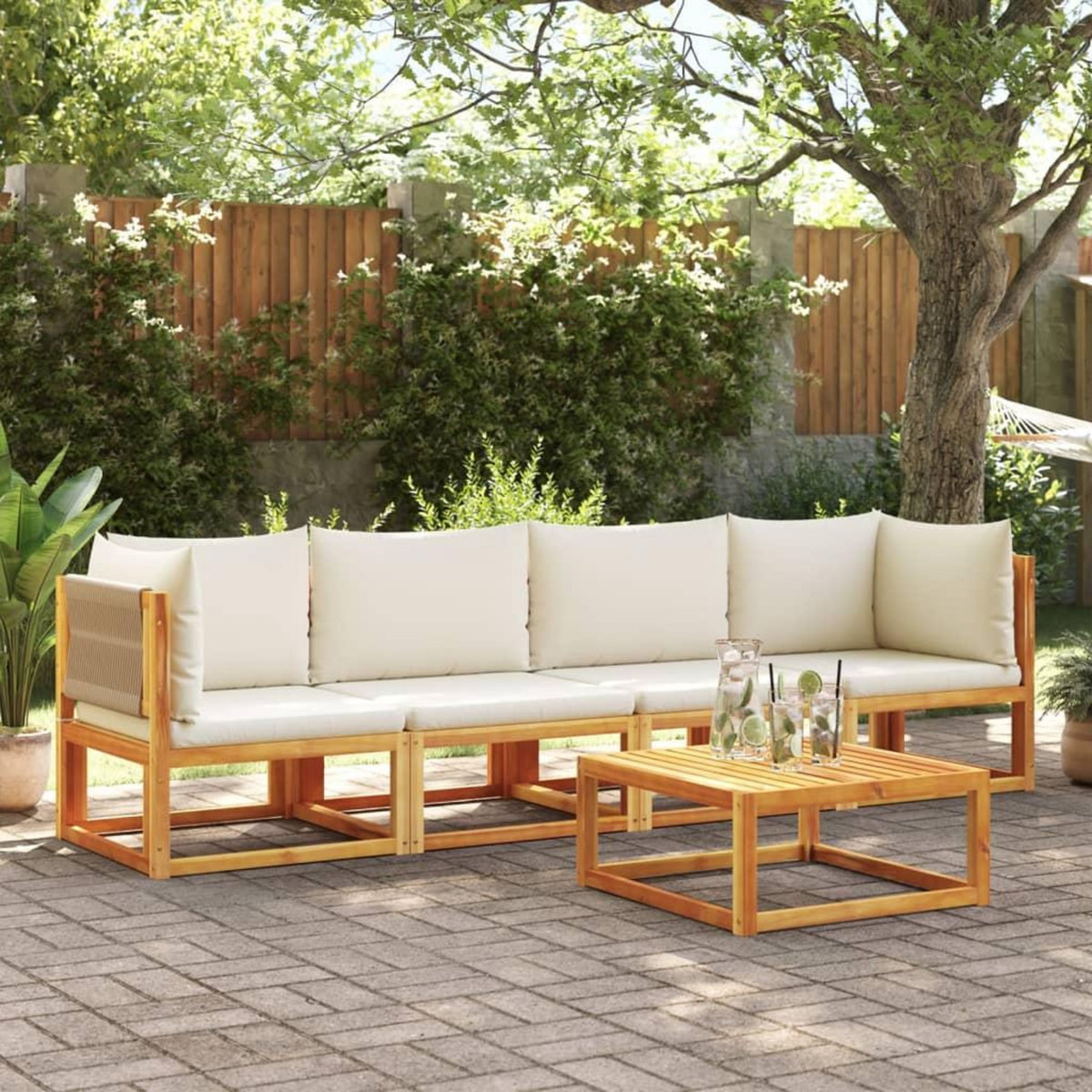 VIDAXL Salon de jardin avec coussins 4 pcs bois d'acacia massif