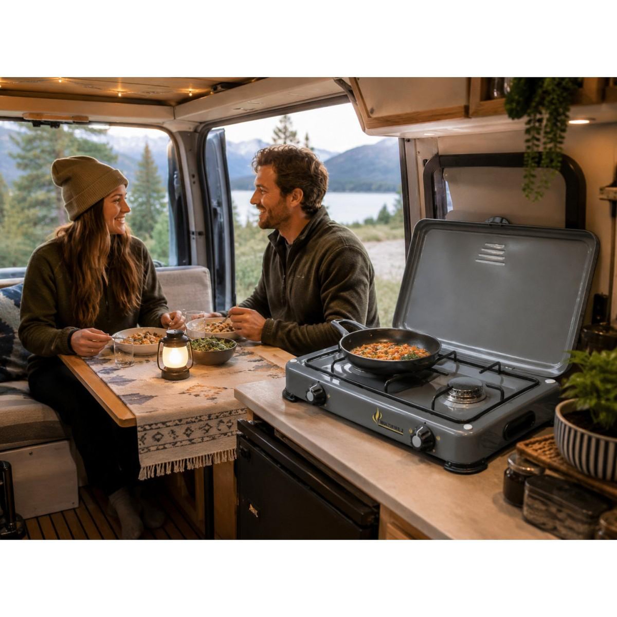 Voir la diapositive 4 : INTEC Réchaud à gaz portable 2 feux 3200W Brûleurs Inox - Plaque de cuisson gaz Butane ou Propane Design Gris INTEC
