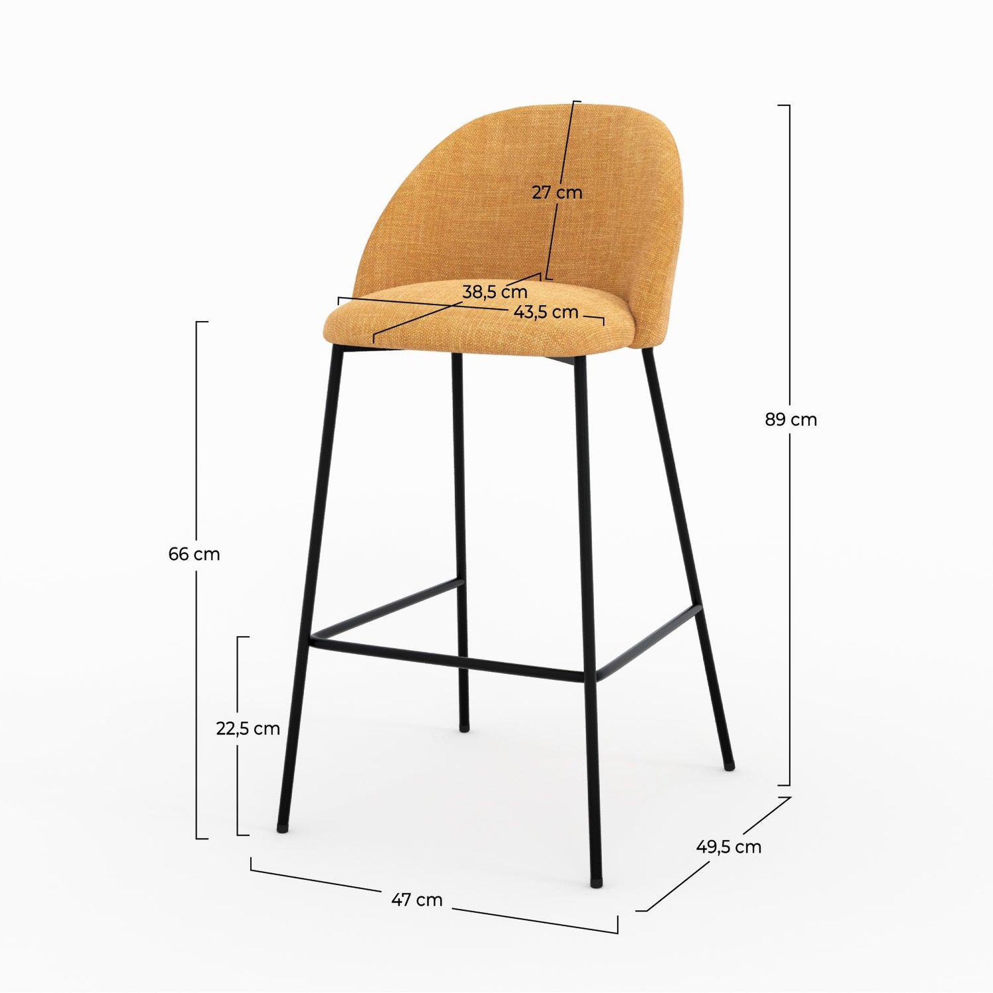Voir la diapositive 4 : MAISON PAVANE Lot de 2 chaises pour ilot central 66,5 cm en tissu jaune moutarde-karl