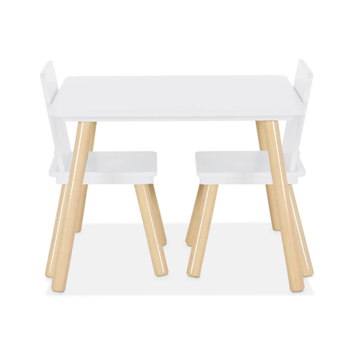 SWEEEK Table carrée enfant avec 2 chaises. pieds en pin. blanc