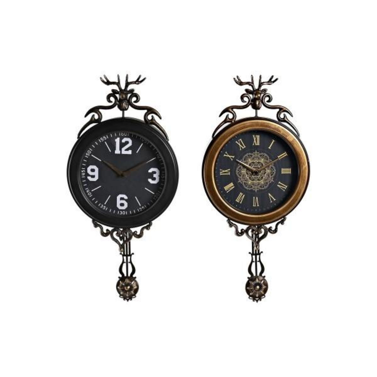 AAAAA Horloge Murale DKD Home Decor Noir Doré Verre Fer Pendule 27 x 7,5 x 57,5 cm (2 Unités)