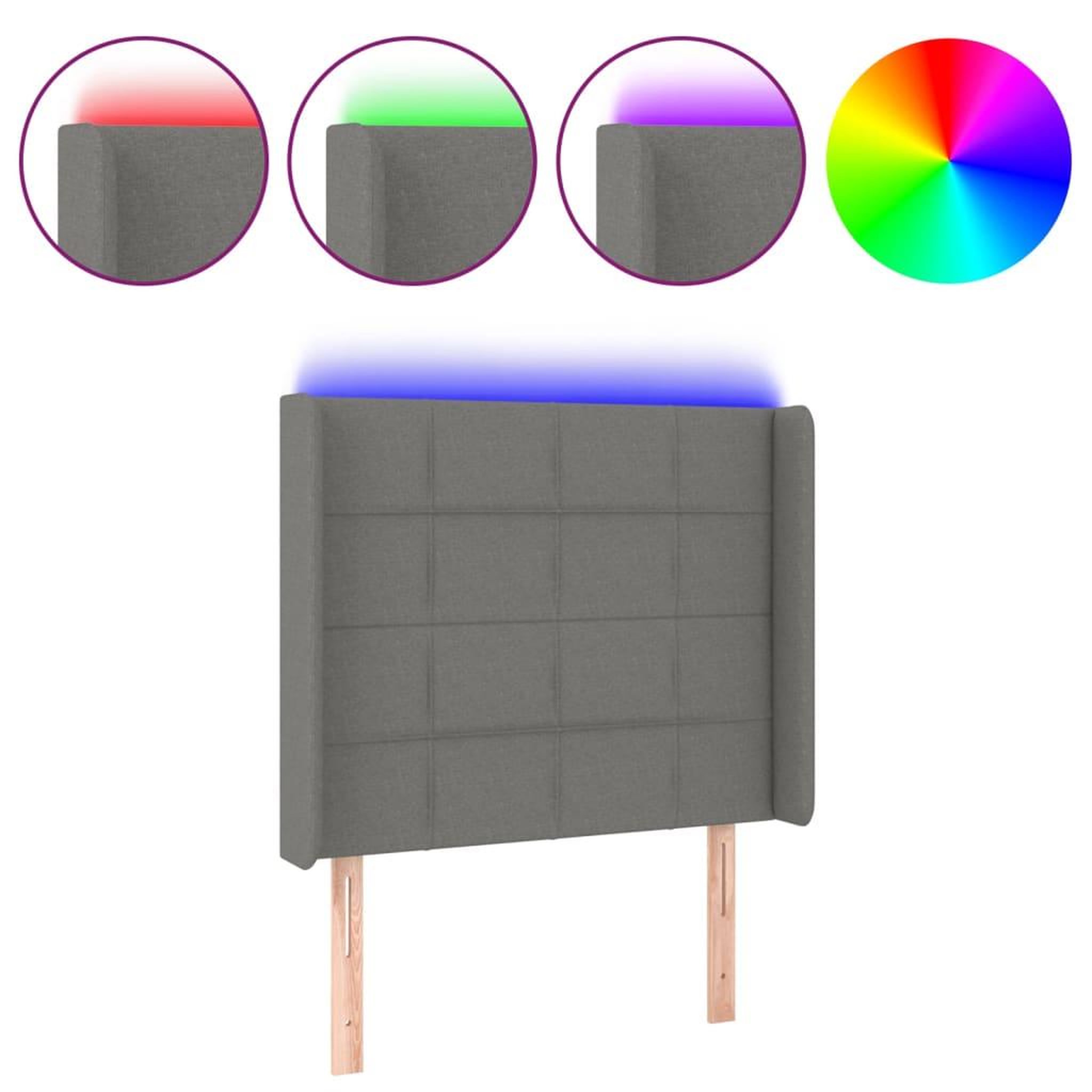 Voir la diapositive 2 : VIDAXL Tete de lit a LED Gris fonce 103x16x118/128 cm Tissu