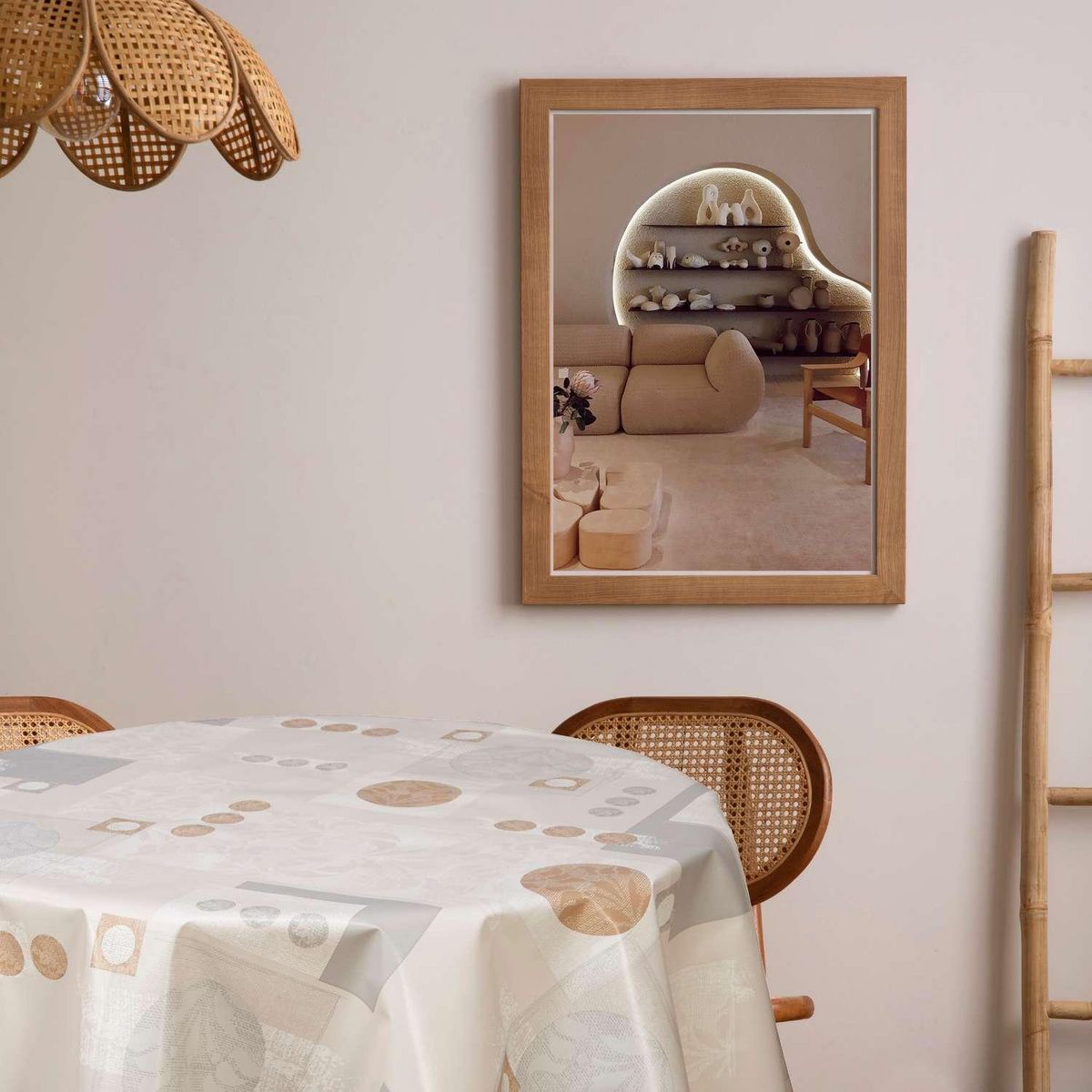 HABITABLE Nappe en toile cirée ronde Alma - Diam. 150 cm - Ecru