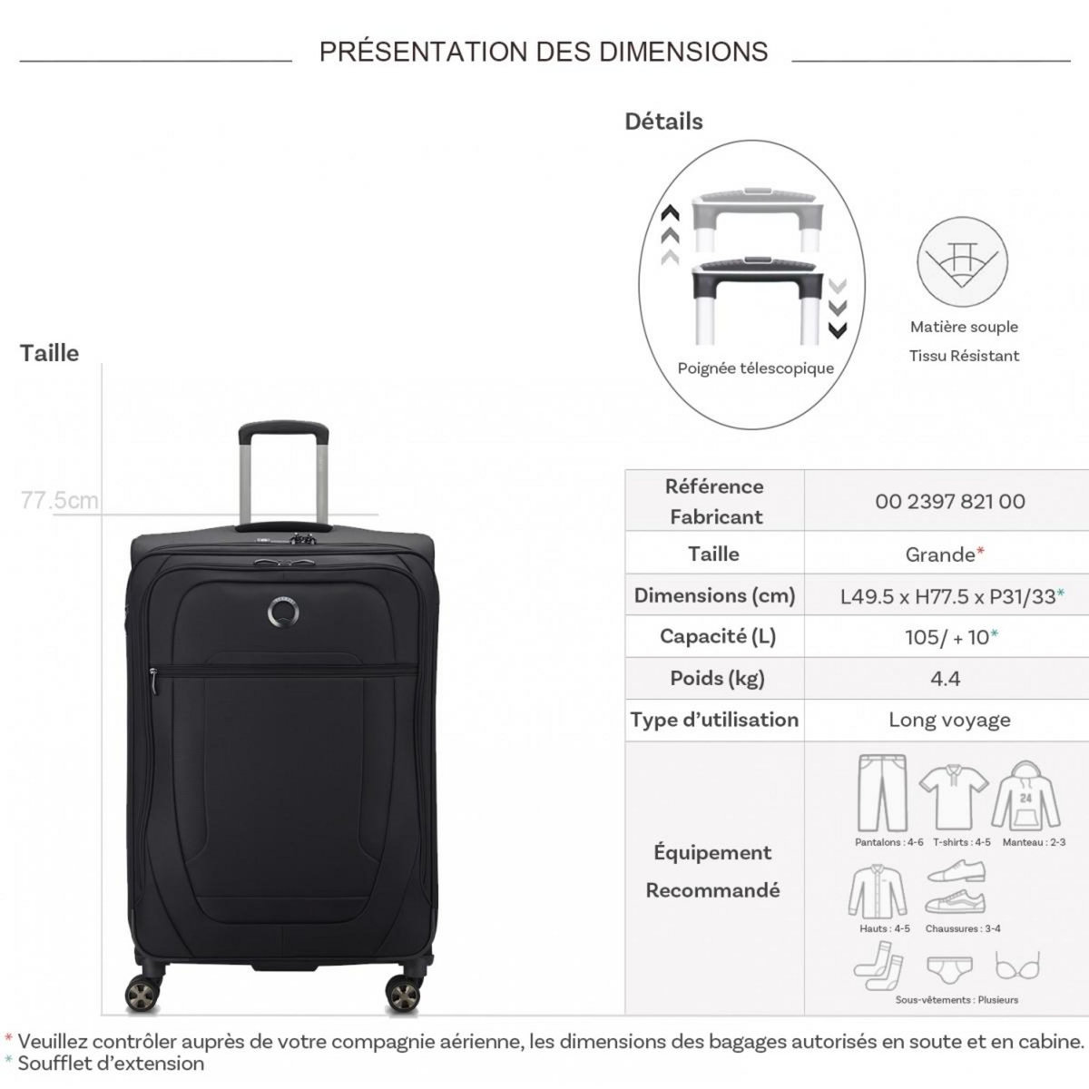 Delsey Grande valise souple Helium DLX TSA 77.50cm