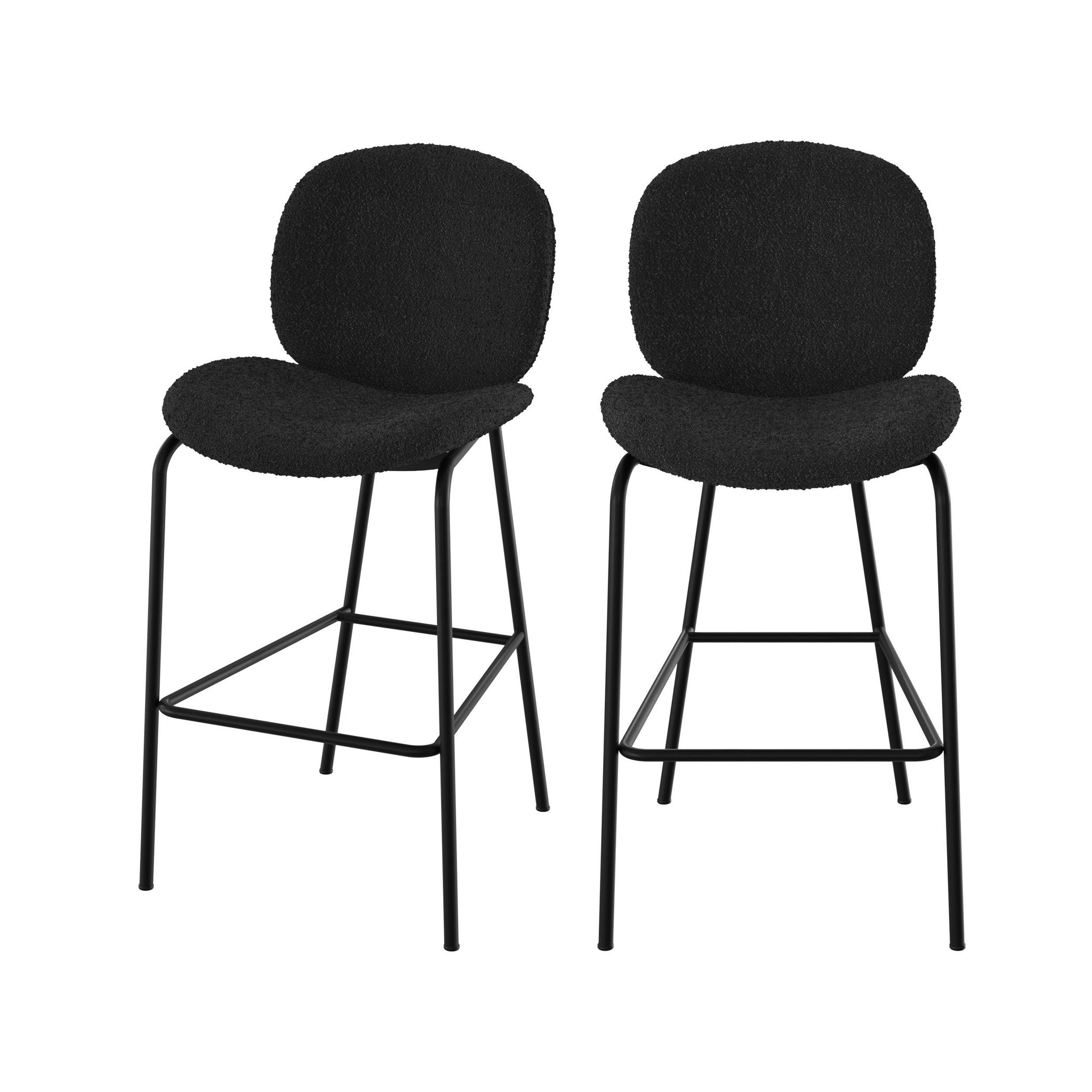 Voir la diapositive 1 : MAISON PAVANE Lot de 2 chaises pour îlot central en tissu bouclé noir 63,5 cm-iris