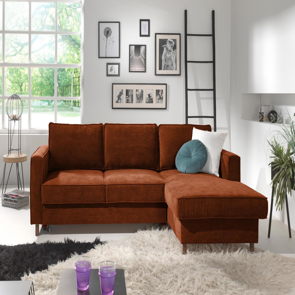 LISA DESIGN Jake - canapé d'angle droit - convertible avec coffre - 4 places - en velours côtelé