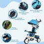 Voir la diapositive 5 : HOMCOM Tricycle enfant évolutif pare-soleil pliable canne télescopique amovible acier bleu
