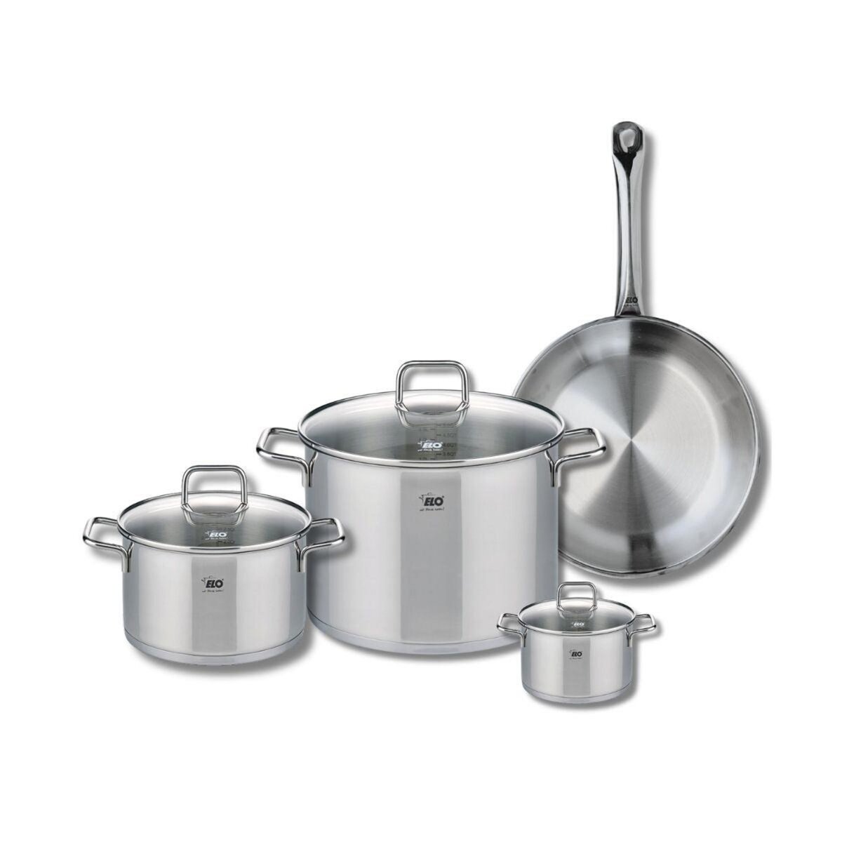 ELO Ensemble de 1 Poêle de cuisson 28 cm et 3 faitouts 12, 20 et 26 cm Elo Profi Citrin