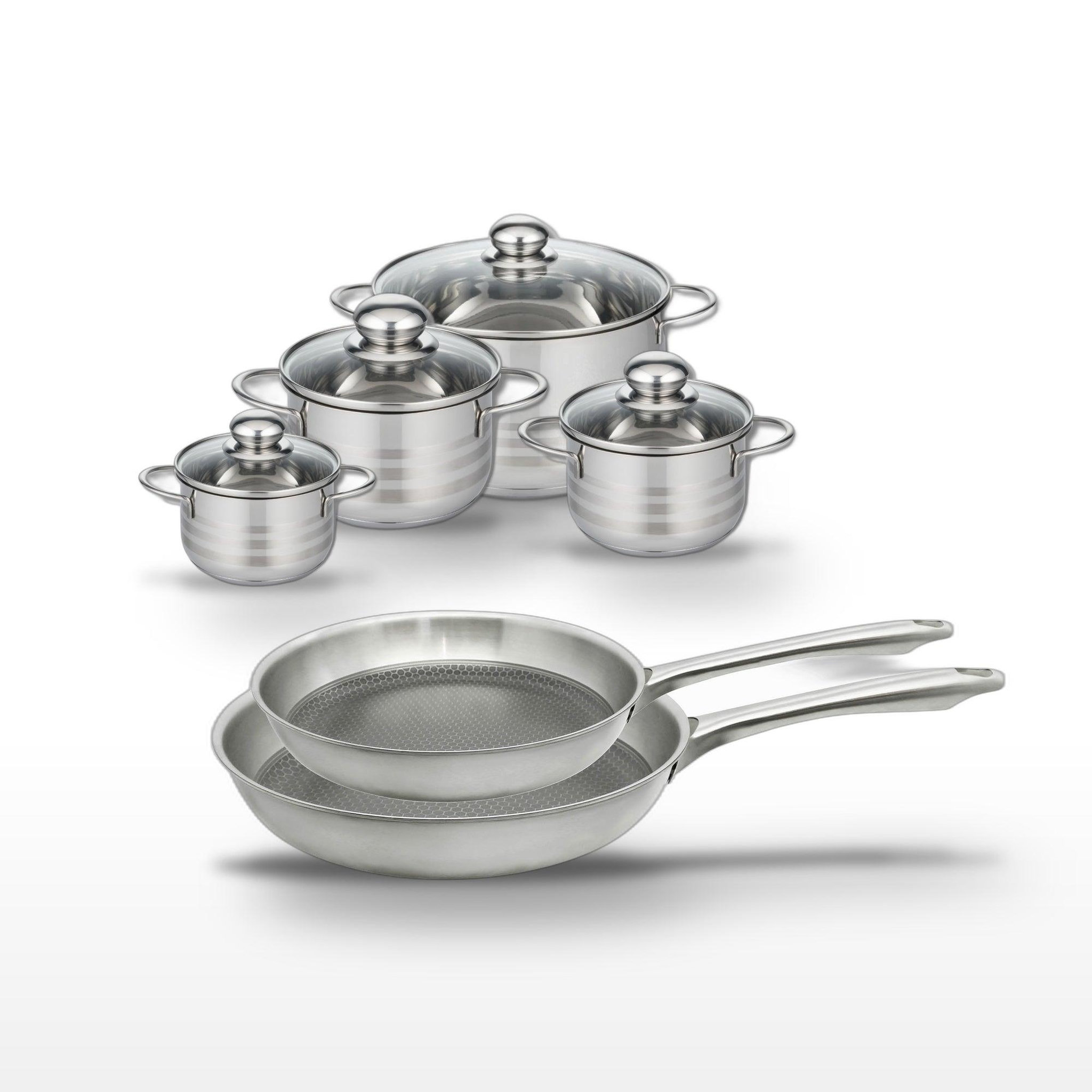 ELO Lot set de 2 poêles 24/28 cm et 4 faitouts elo relief passion