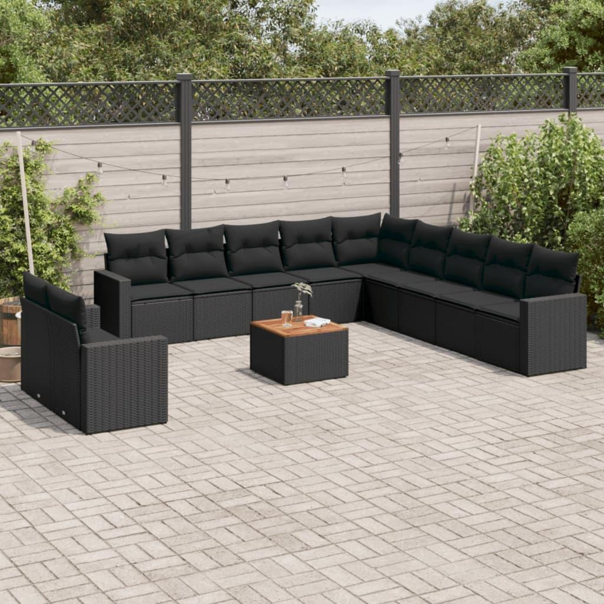 VIDAXL Salon de jardin 12 pcs avec coussins noir resine tressee