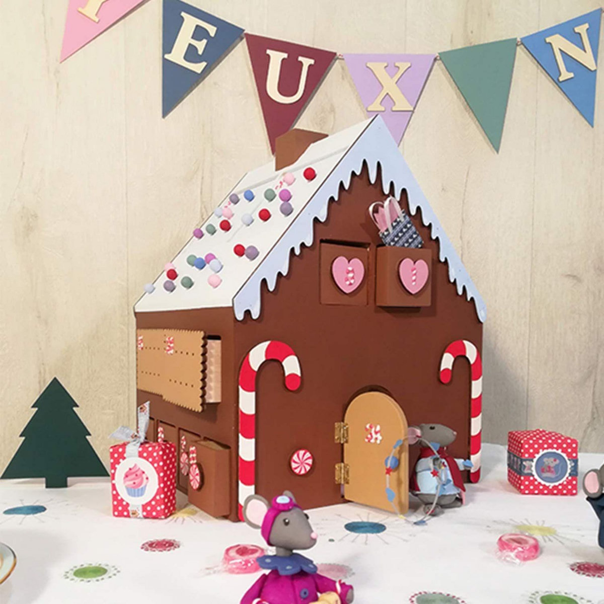 Artemio Calendrier de l'Avent bois maison en pain d'épices 33 x 26 x 23 cm