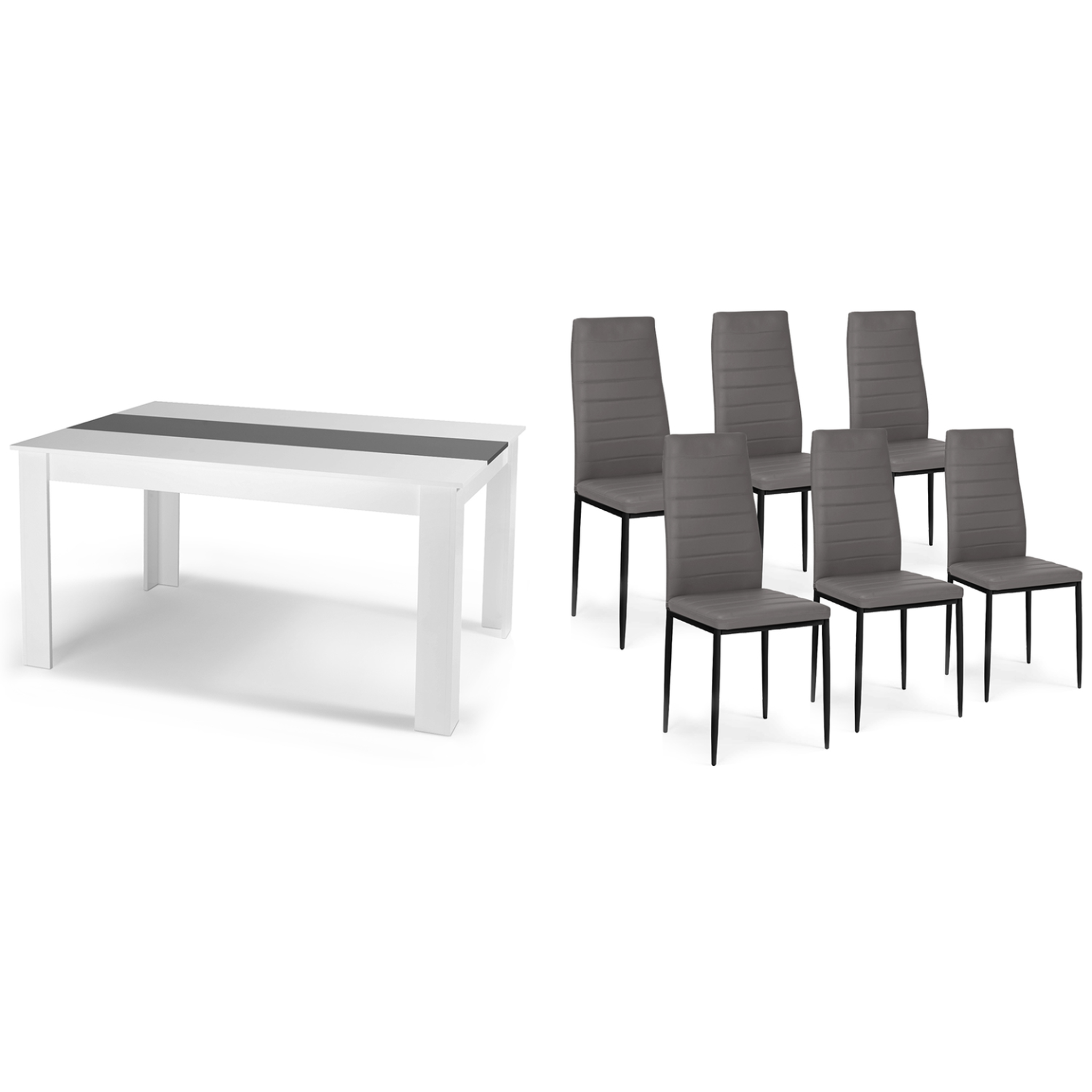 Voir la diapositive 6 : ID MARKET Ensemble table à manger georgia 140 cm blanche et grise et 6 chaises romane grises