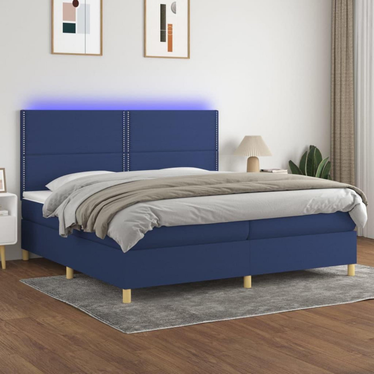 VIDAXL Sommier a lattes de lit et matelas et LED Bleu 200x200 cm Tissu