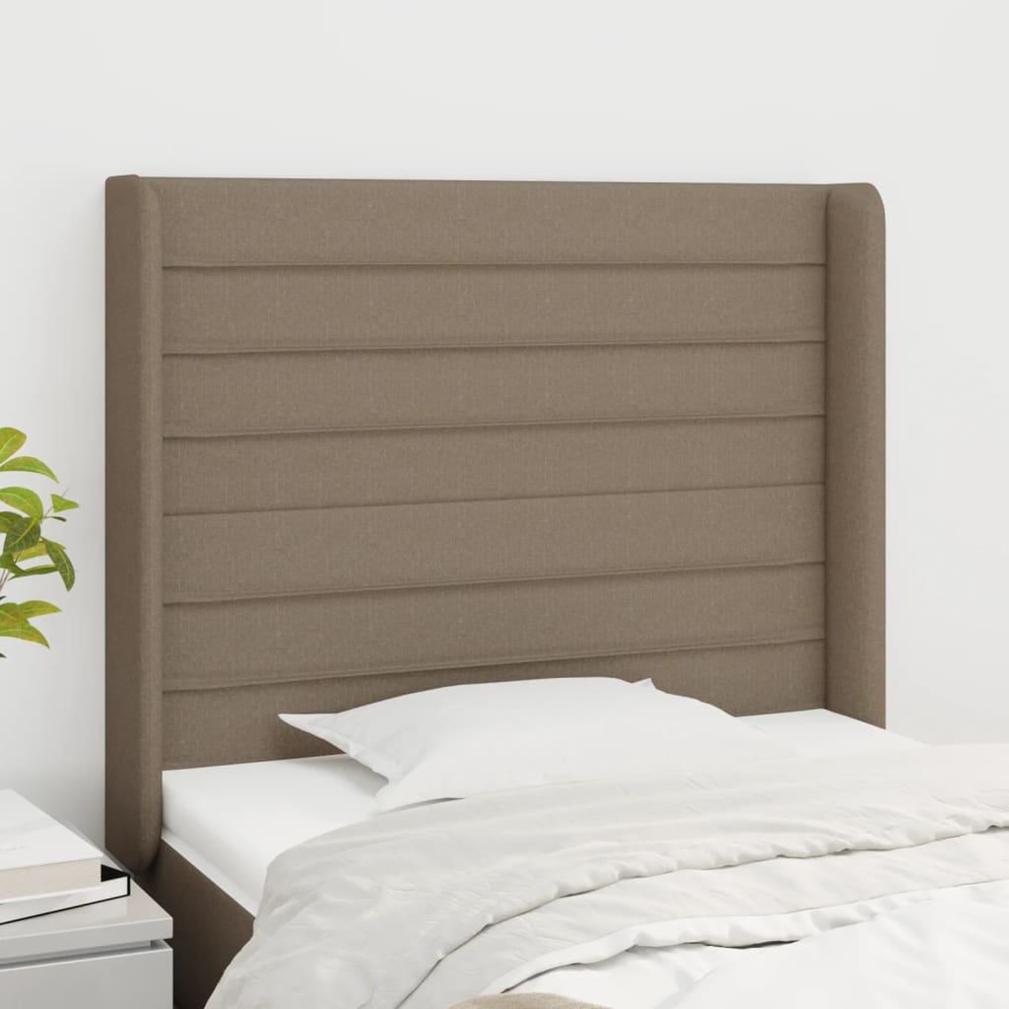 Voir la diapositive 1 : VIDAXL Tete de lit avec oreilles Taupe 103x16x118/128 cm Tissu