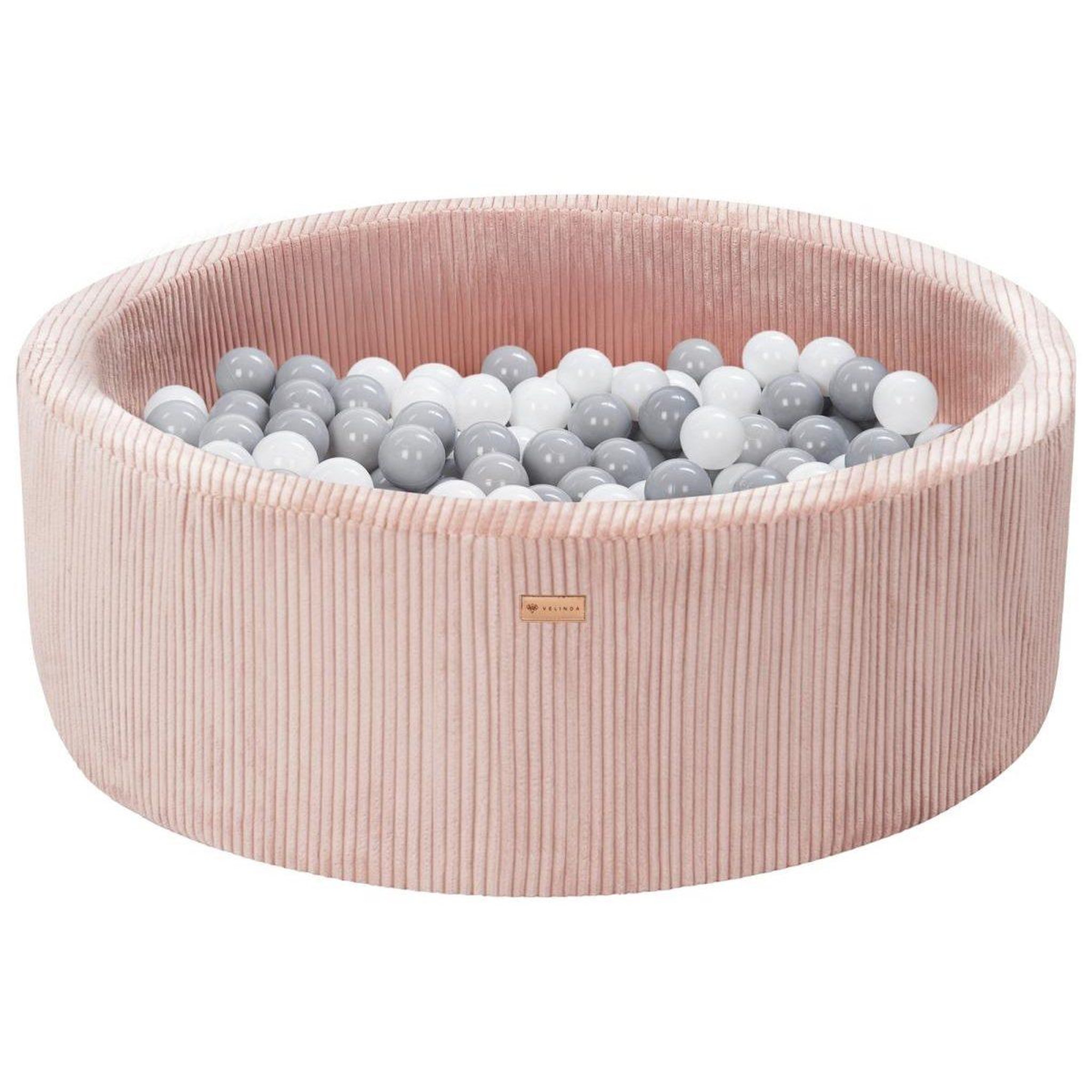 VELINDA Piscine à balles en velours côtelé avec 200 balles, diamètre env. 90 cm — rose clair