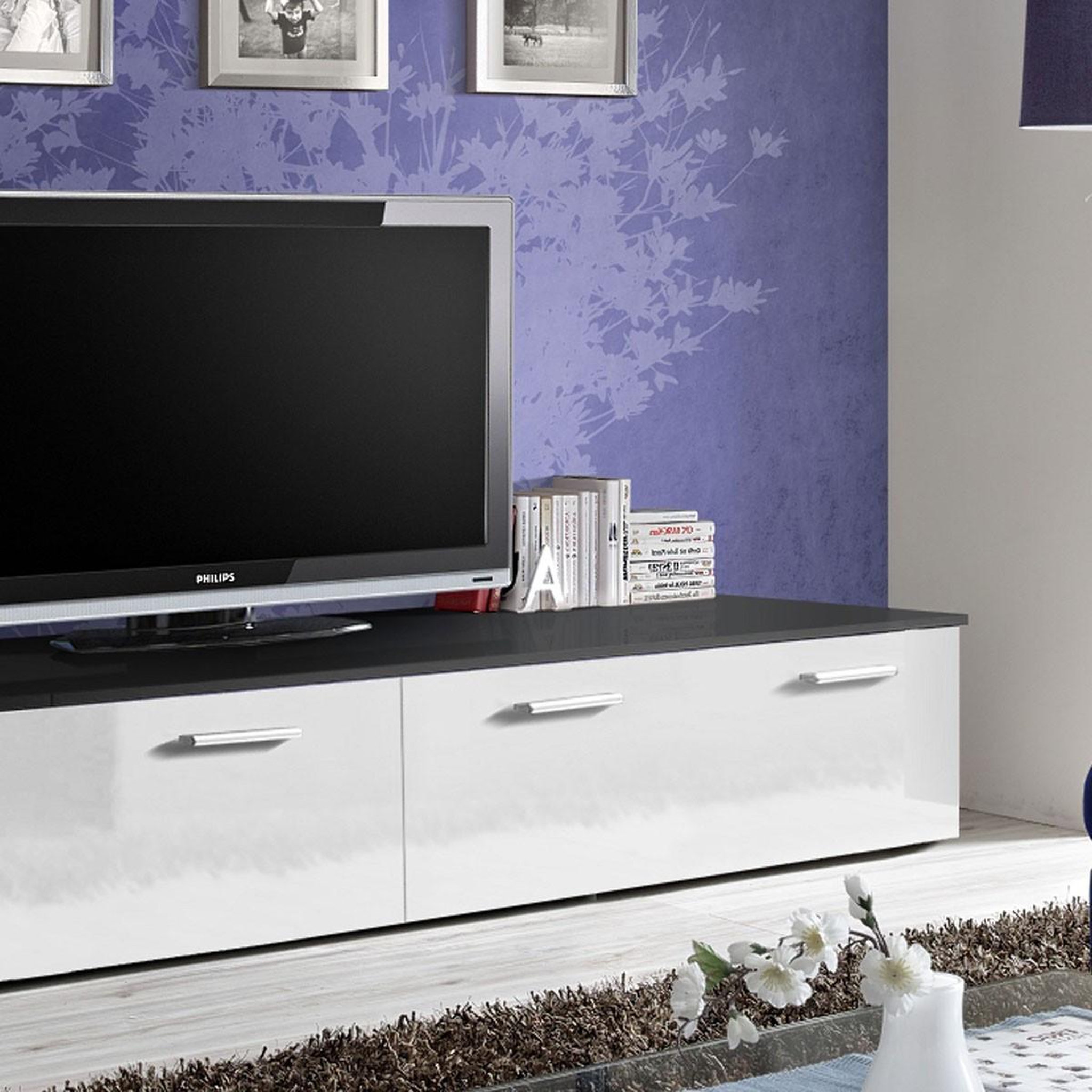 Voir la diapositive 2 : Paris Prix Meuble tv design  duo  200cm blanc & noir