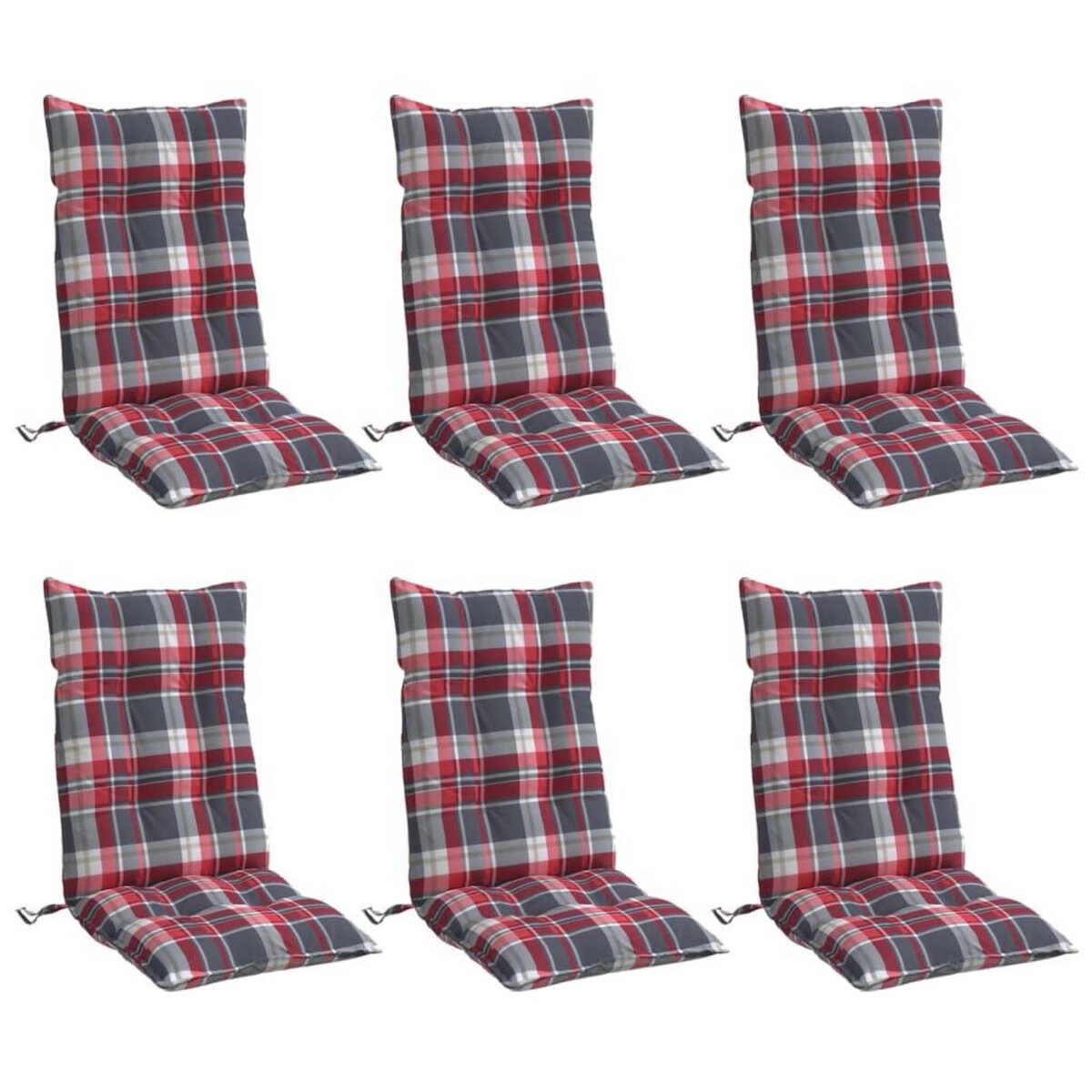 VIDAXL Coussins de chaise a dossier haut lot de 6 motif carreaux rouge