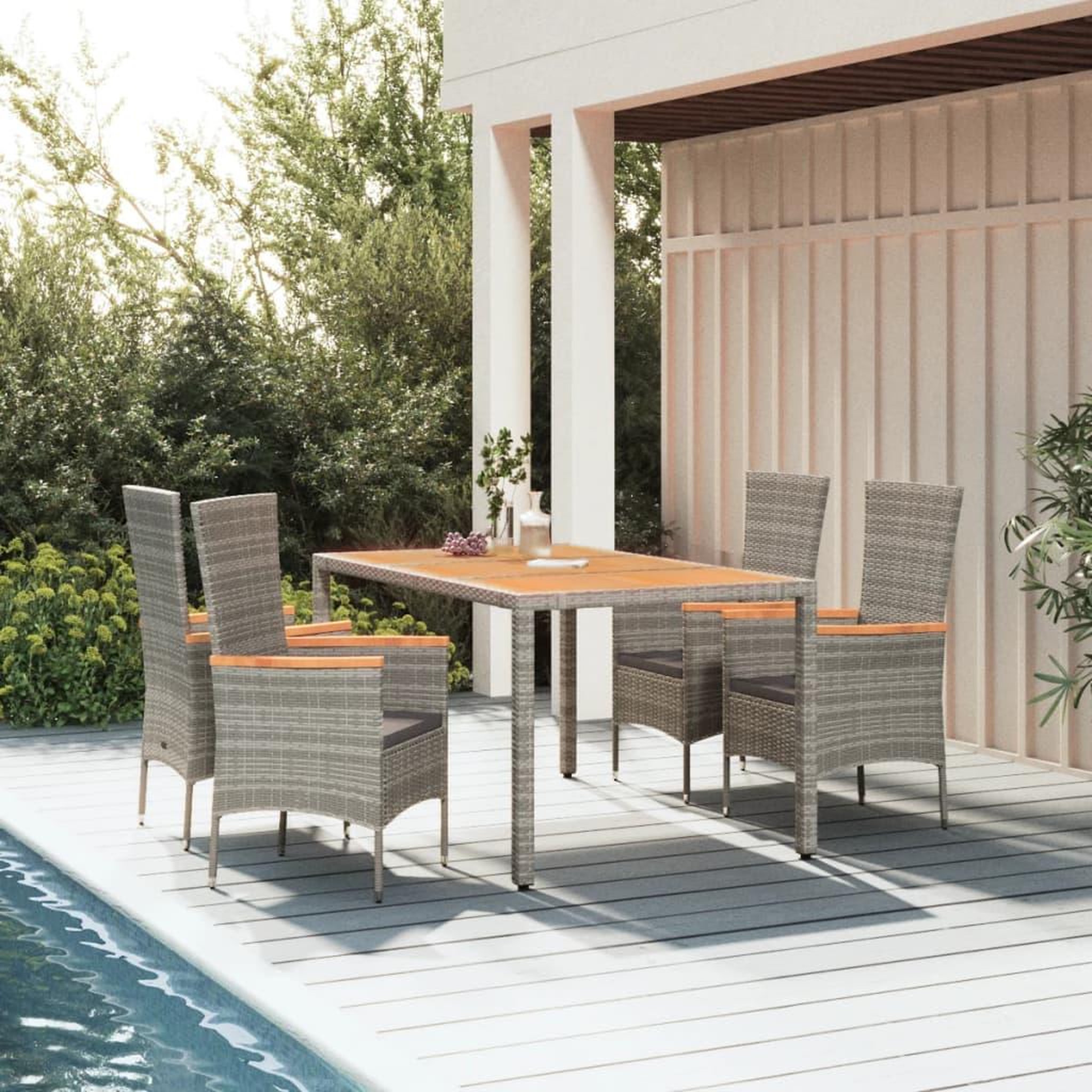 Voir la diapositive 1 : VIDAXL Ensemble a manger de jardin 5 pcs coussins gris resine tressee