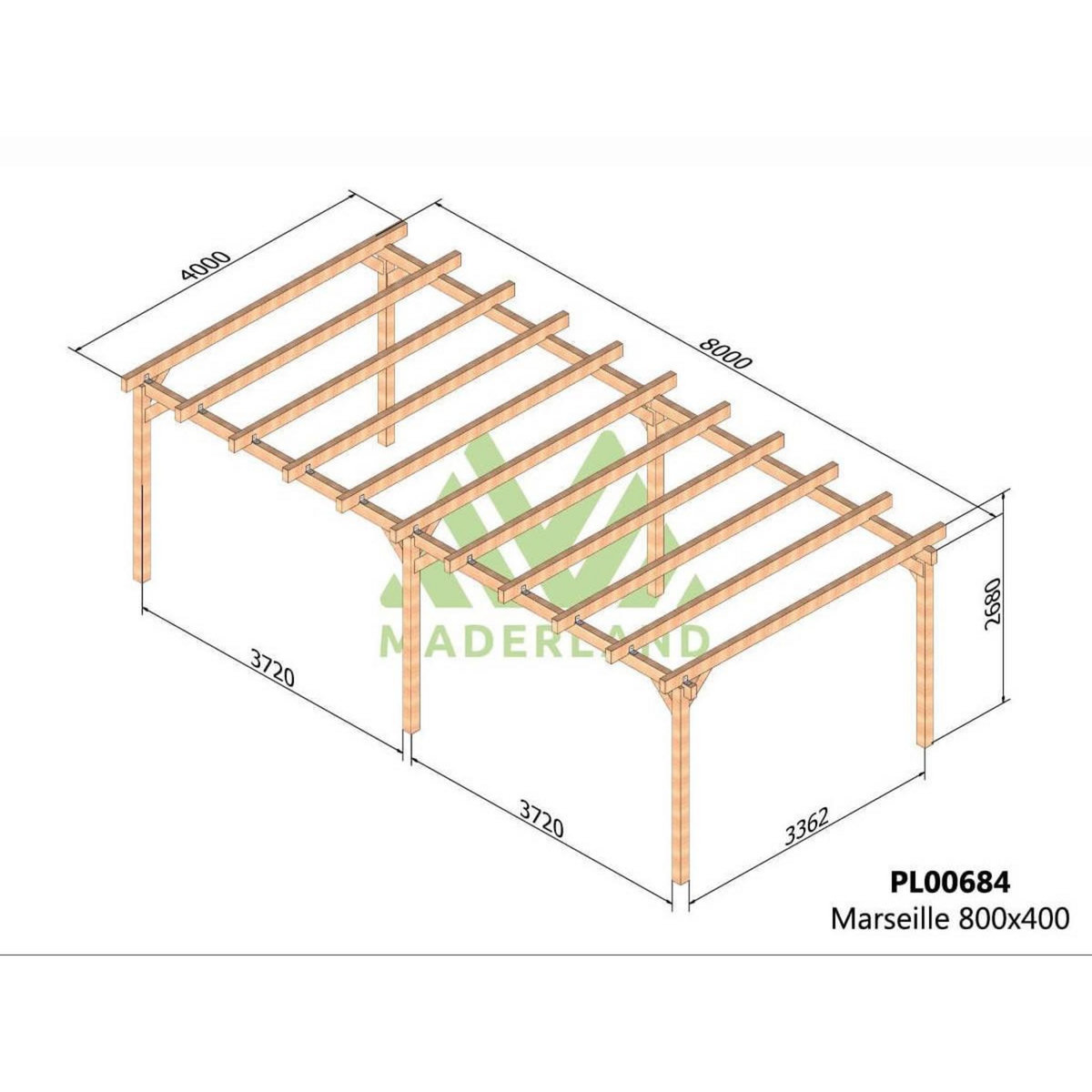 JARDIDECO Pergola en bois lamellé-collé Marseille 800 x 400 cm - Maderland