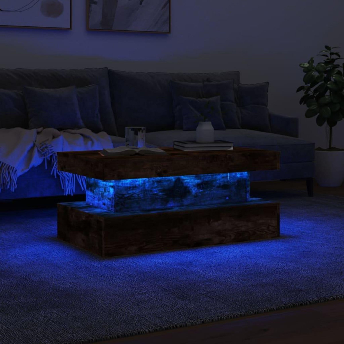 VIDAXL Table basse avec lumieres LED chene fume 90x50x40 cm