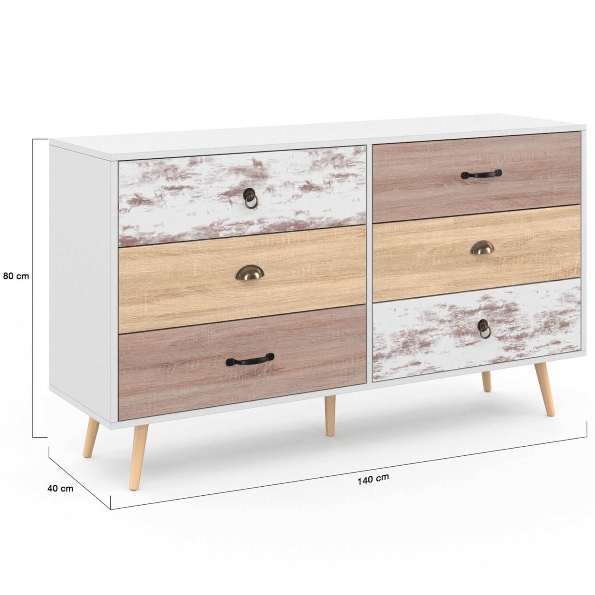 Voir la diapositive 5 : ID MARKET Commode 6 tiroirs bahia xxl 140 cm scandinave