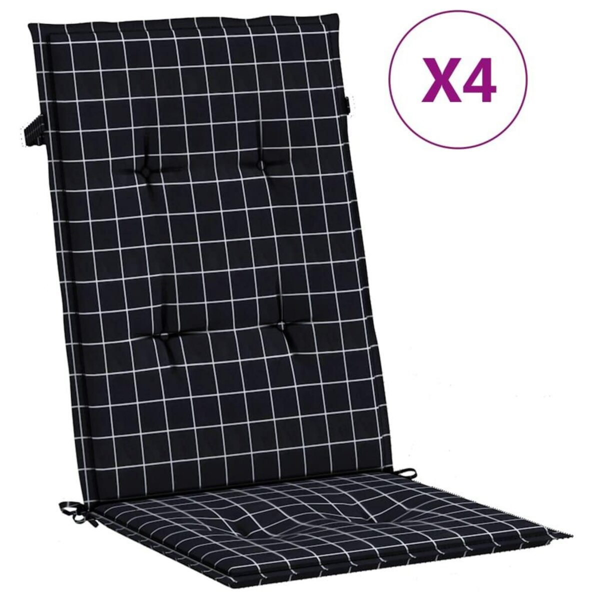 VIDAXL Coussins de chaise a dossier haut lot de 4 noir a carreaux