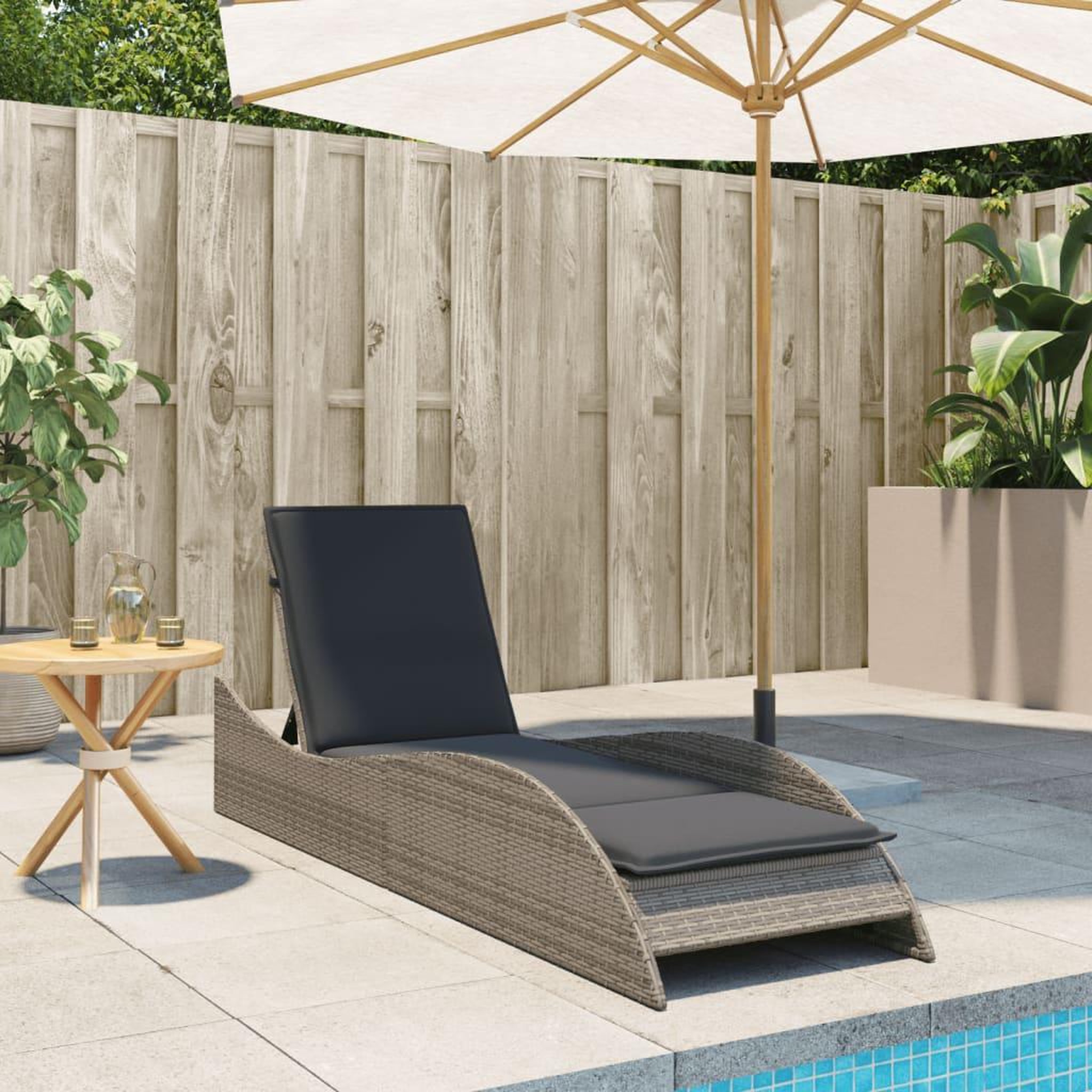 Voir la diapositive 3 : VIDAXL Chaise longue avec coussin gris 60x205x73 cm resine tressee