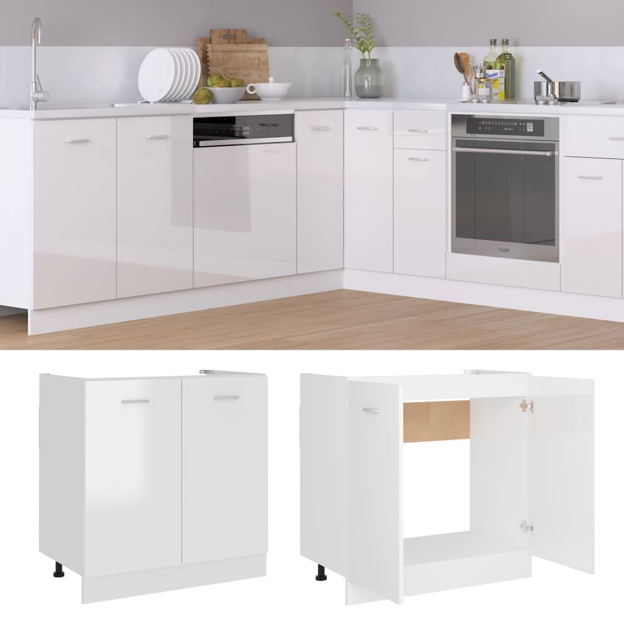 Voir la diapositive 2 : VIDAXL Armoire de plancher d'evier Blanc brillant Bois d'ingenierie