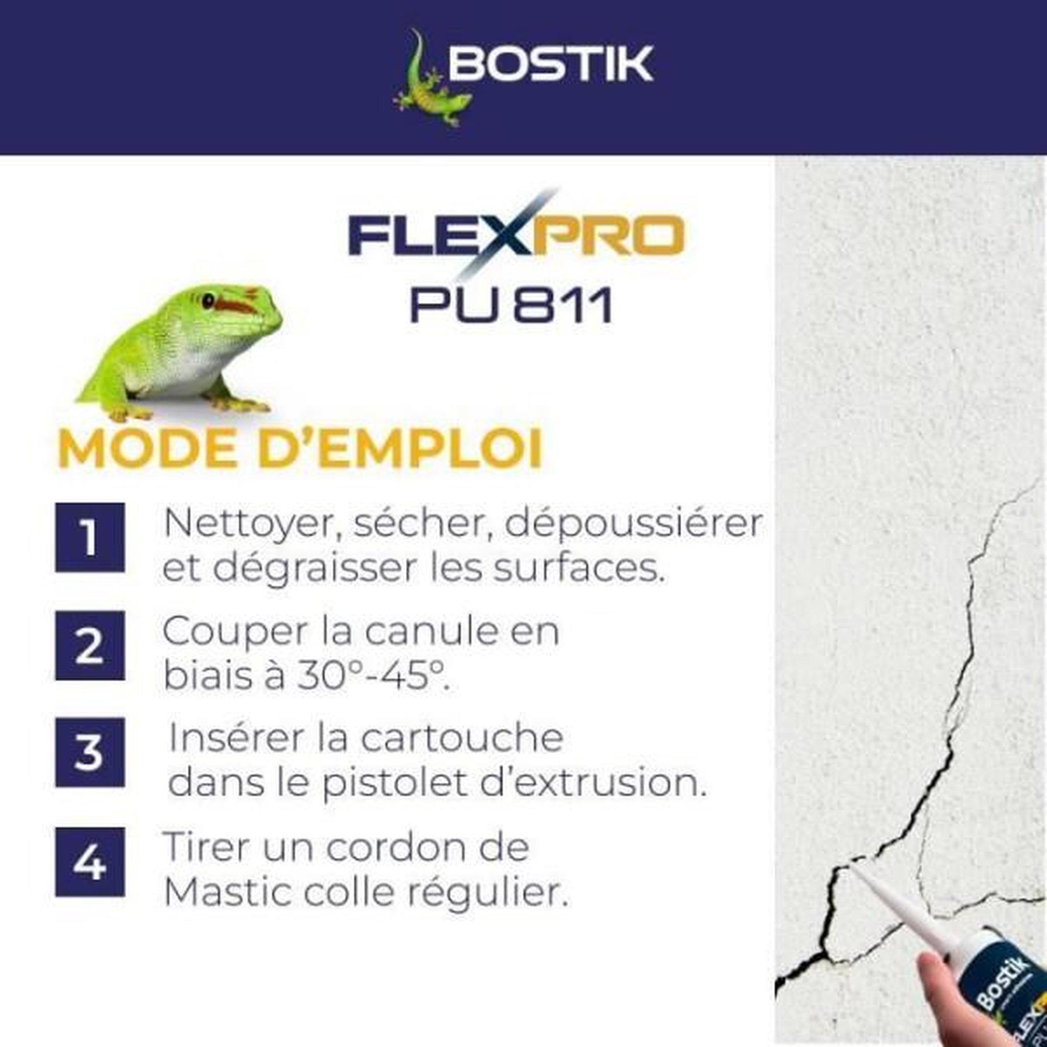 Voir la diapositive 6 : Bostik Mastic colle/joint - BOSTIK - Flexpro PU811 - Tous matériaux - Intérieur/extérieur - Blanc - 300 ml