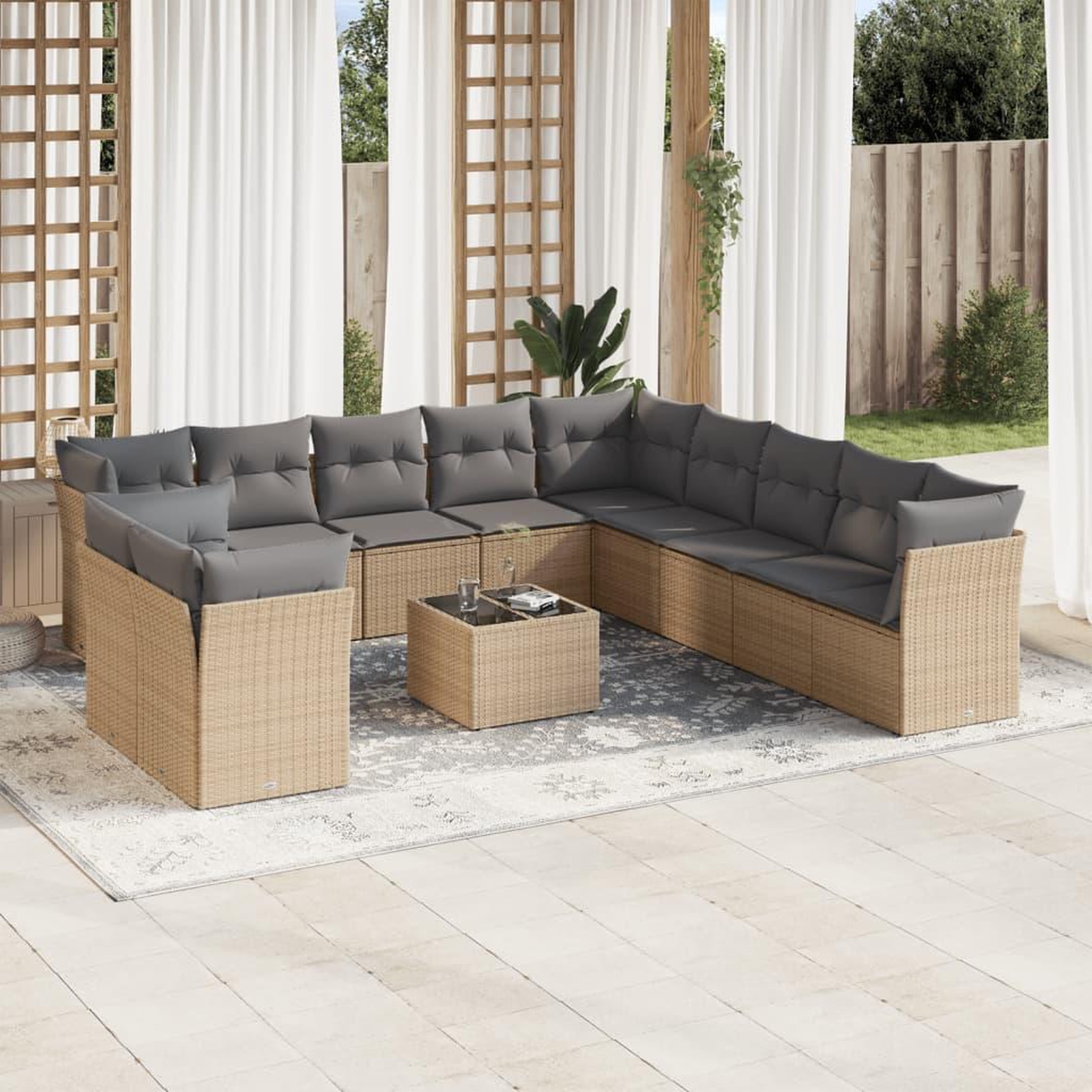 VIDAXL Salon de jardin avec coussins 12 pcs beige resine tressee