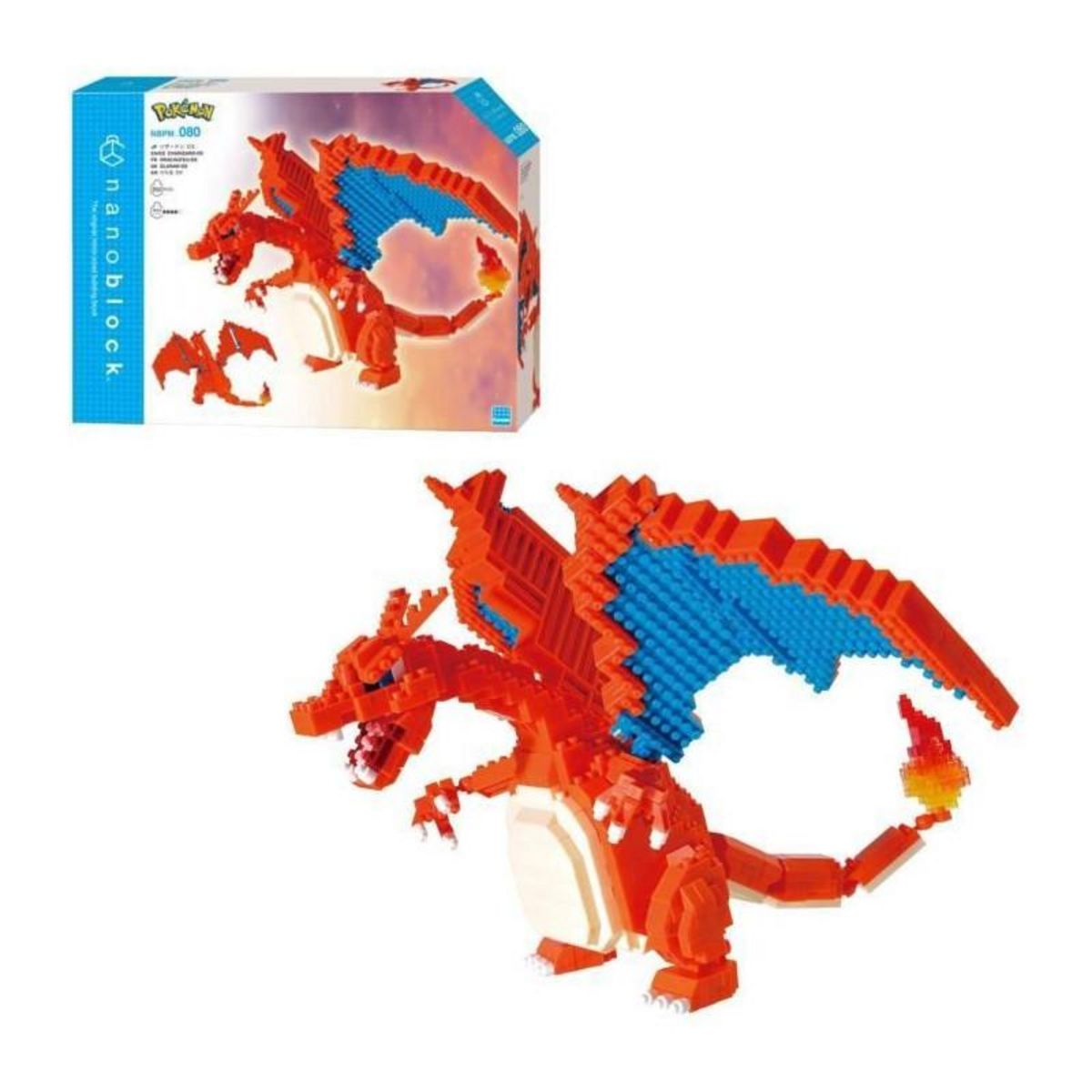 BANDAI Figurine Pokémon Dracaufeu (Charizard) - BANDAI - Nanoblock - Figurine en Briques 860 pieces - Kit Construction - NBPM80