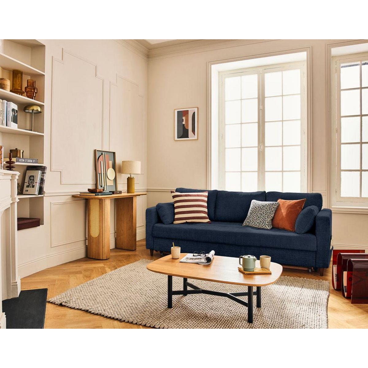 LISA DESIGN Anna - canapé droit 3 places convertible avec poche en velours texturé