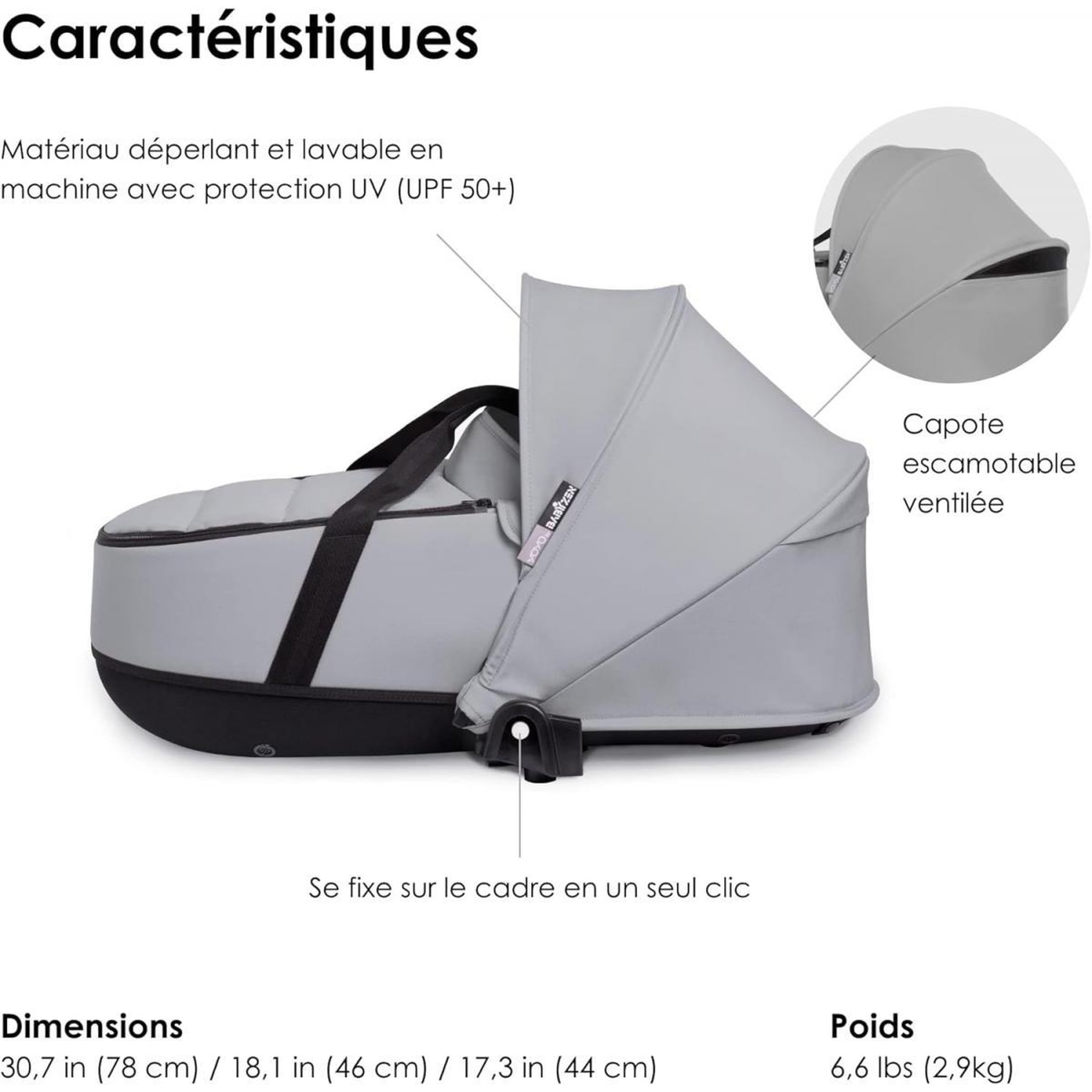 Voir la diapositive 3 : STOKKE Berceau BABYZEN YOYO Gris