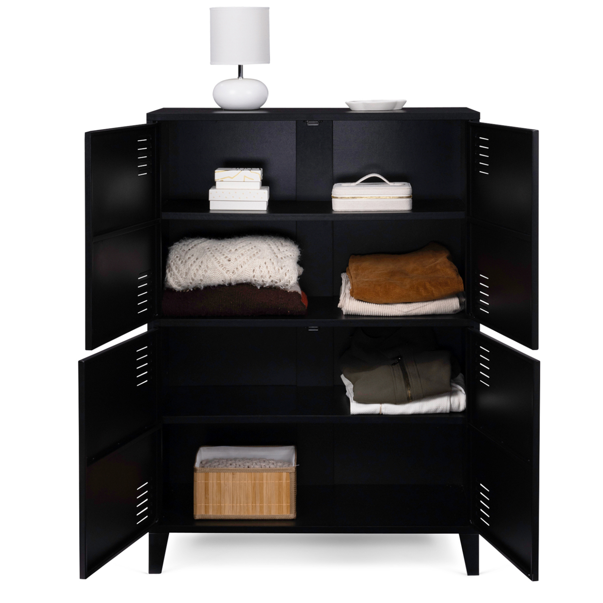 Voir la diapositive 4 : ID MARKET Armoire basse ester 4 portes métal noir design industriel