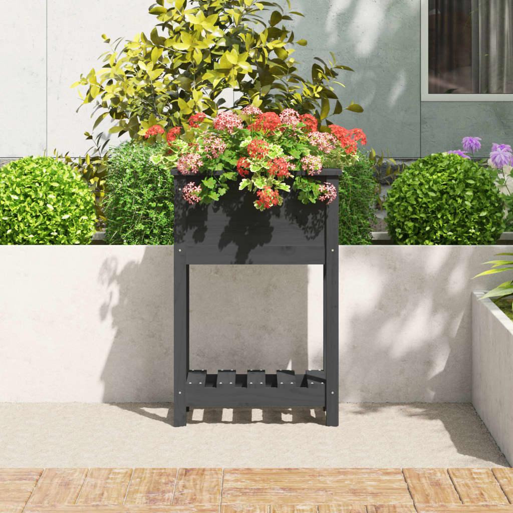 Voir la diapositive 3 : VIDAXL Jardiniere avec etagere Gris 54x34,5x81 cm Bois massif de pin