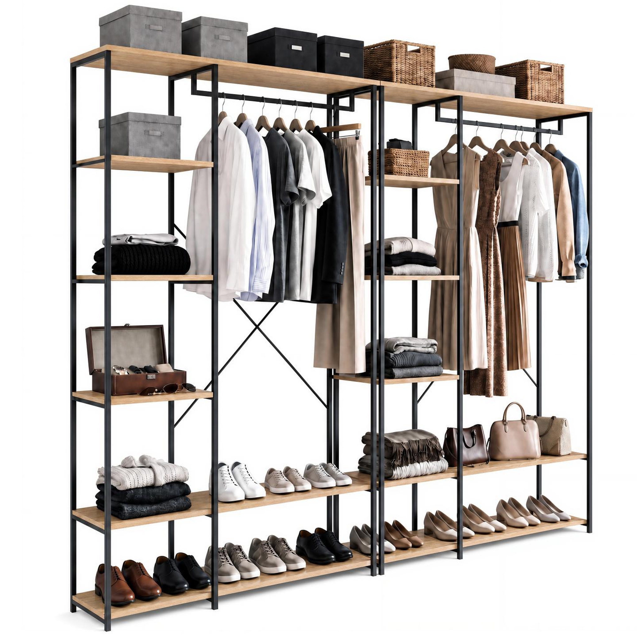 ID MARKET Dressing modulable double penderie étagère l. 180 cm detroit design industriel