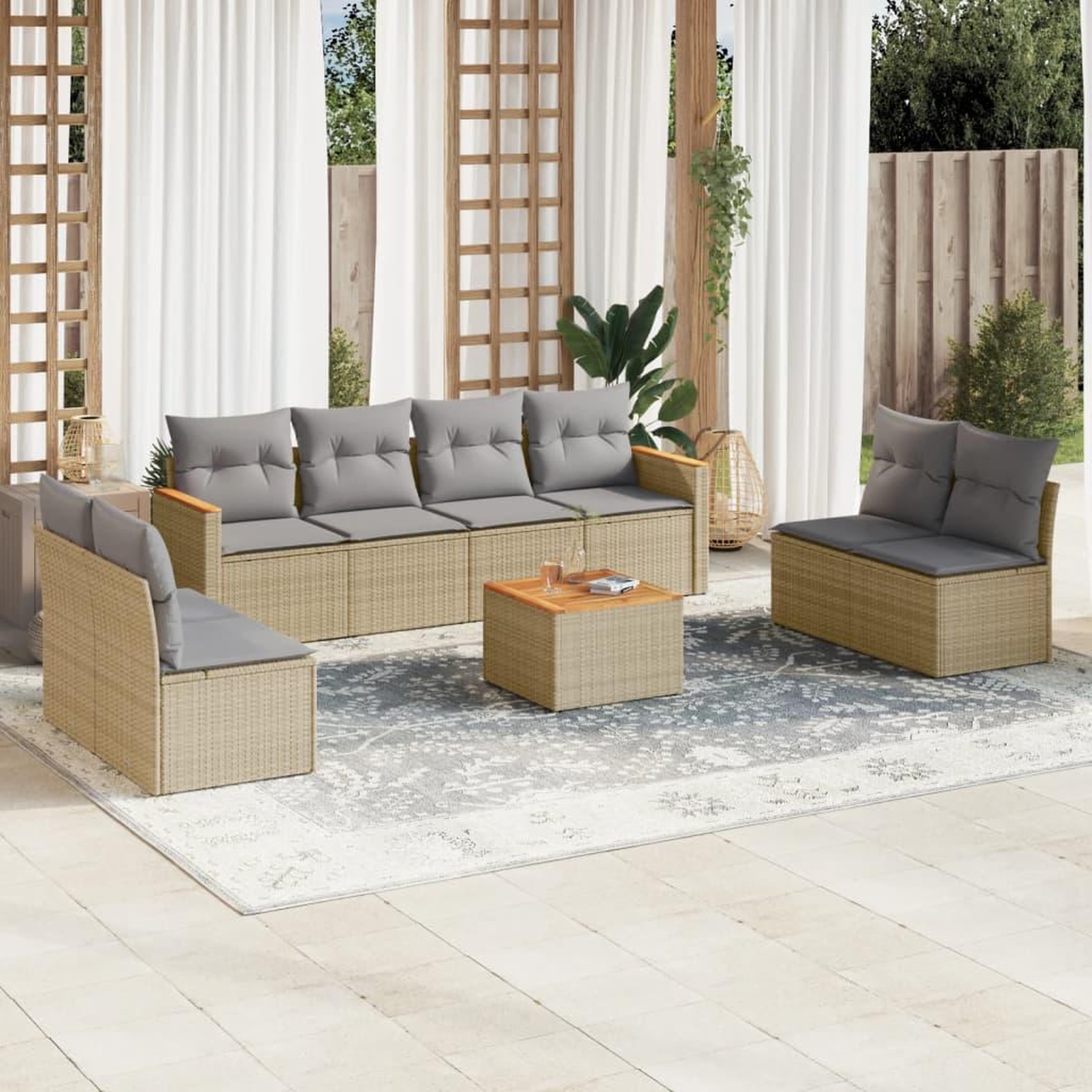 VIDAXL Salon de jardin avec coussins 9 pcs beige resine tressee