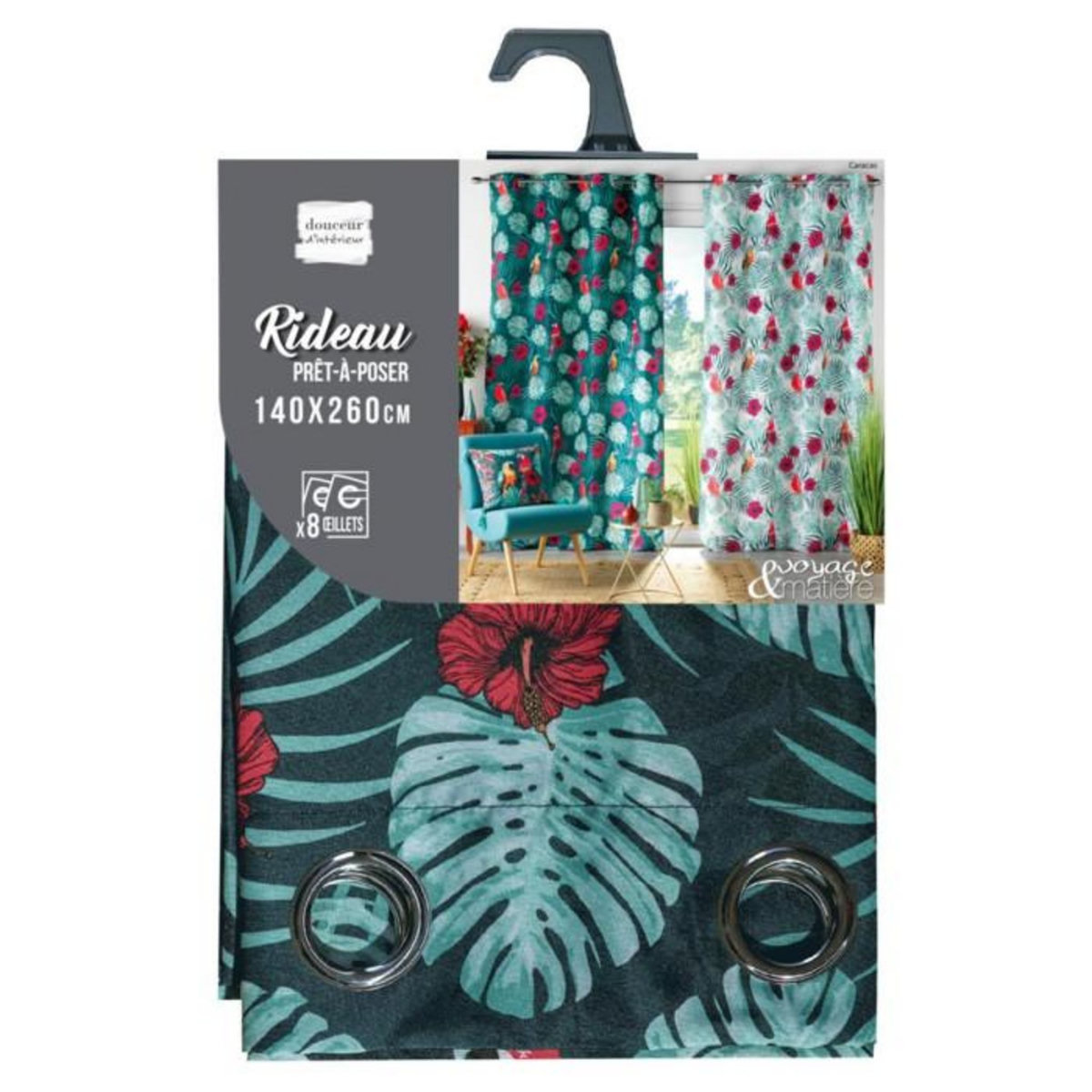 Paris Prix Rideau à Œillets Imprimé  Caracas  140x260cm Bleu