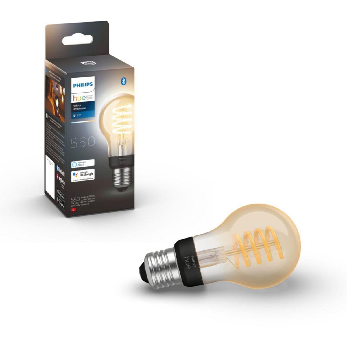 Philips Ampoule LED connectée HUE White Ambiance E27 7W Filament