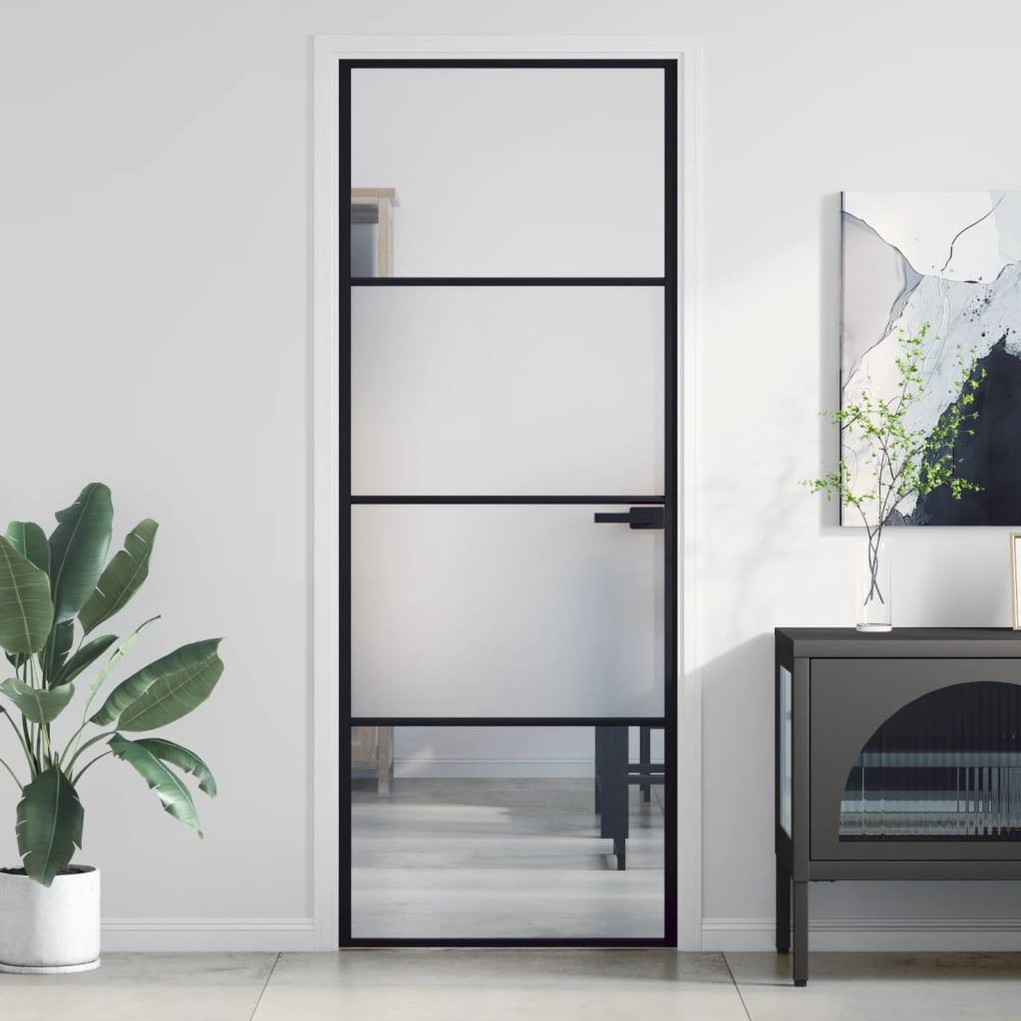 VIDAXL Porte interieure mince noir 76x201,5 cm verre trempe aluminium