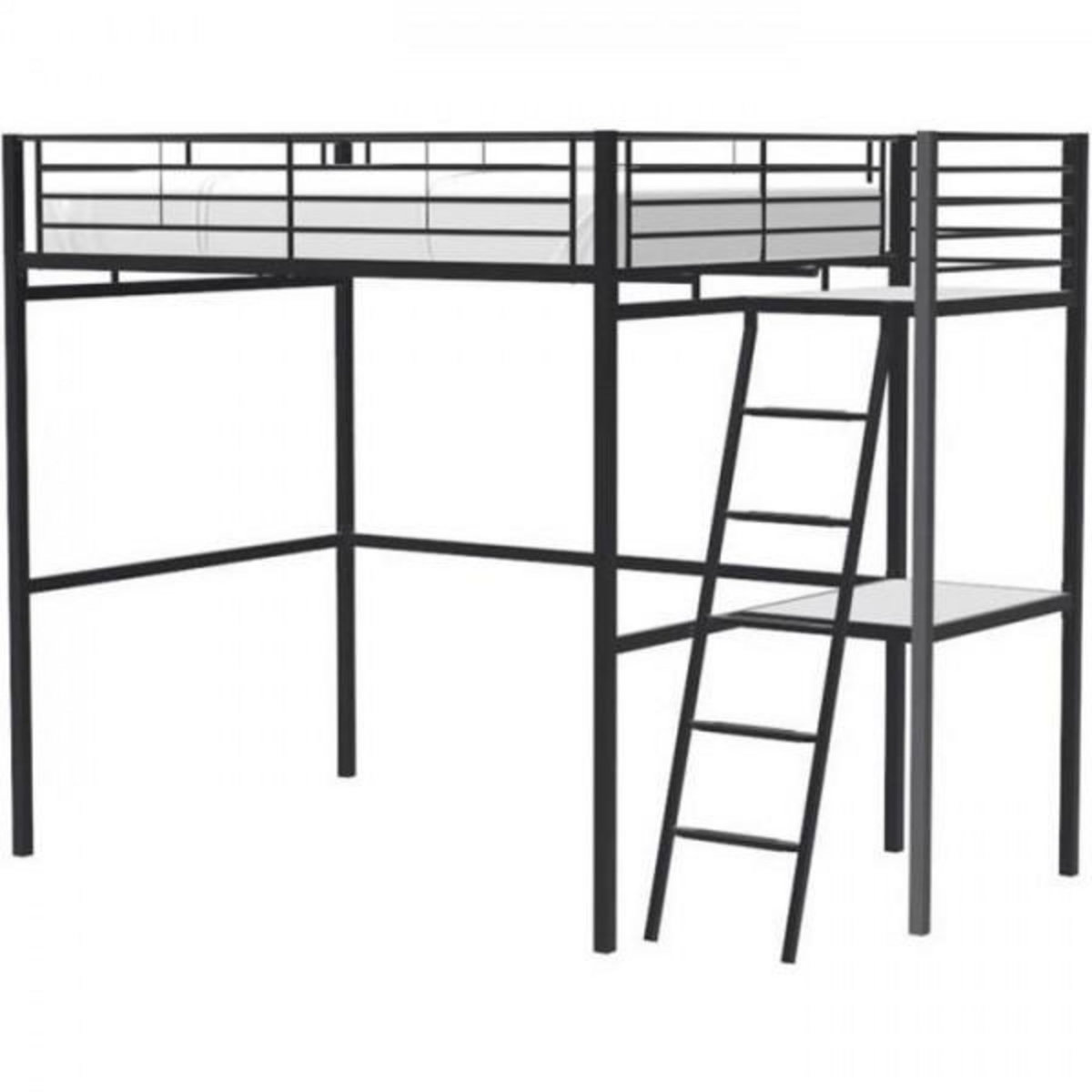 MARKET24 Lit mezzanine avec bureau en métal époxy - Noir - Sommier inclus - 140x190 cm - OXFORD