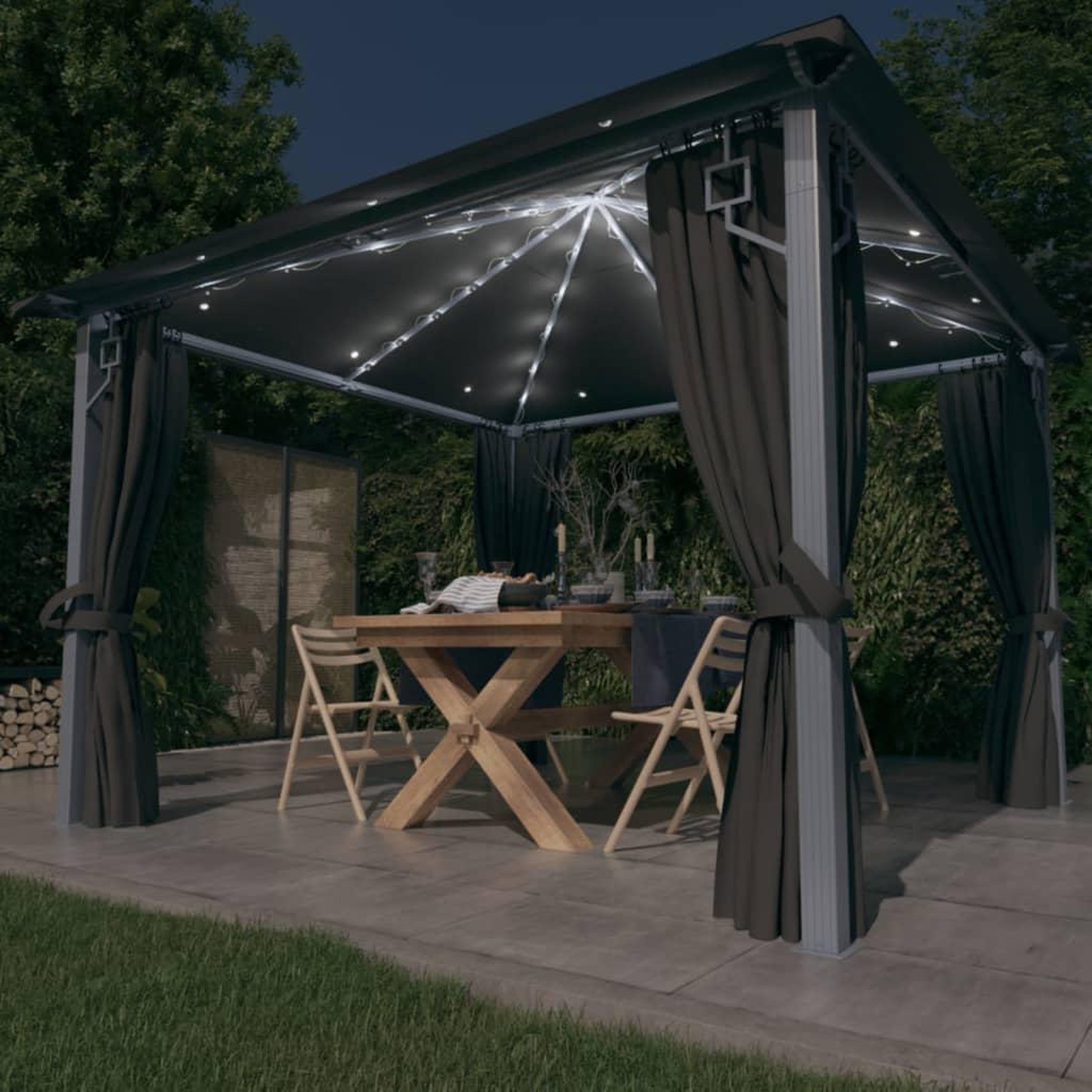 VIDAXL Tonnelle avec rideau et lumieres LED 3x3 m Anthracite Aluminium