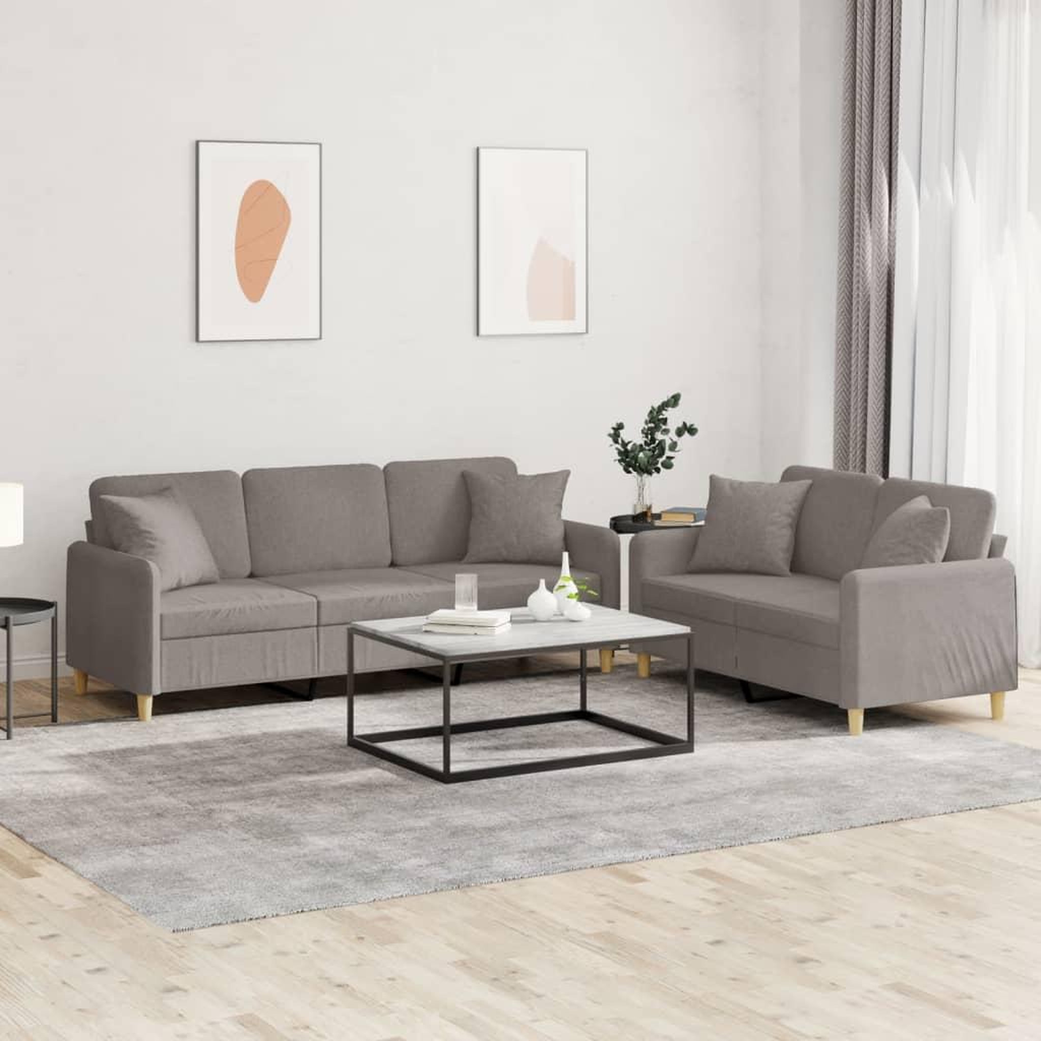 VIDAXL Ensemble de canapes 2 pcs avec coussins taupe tissu