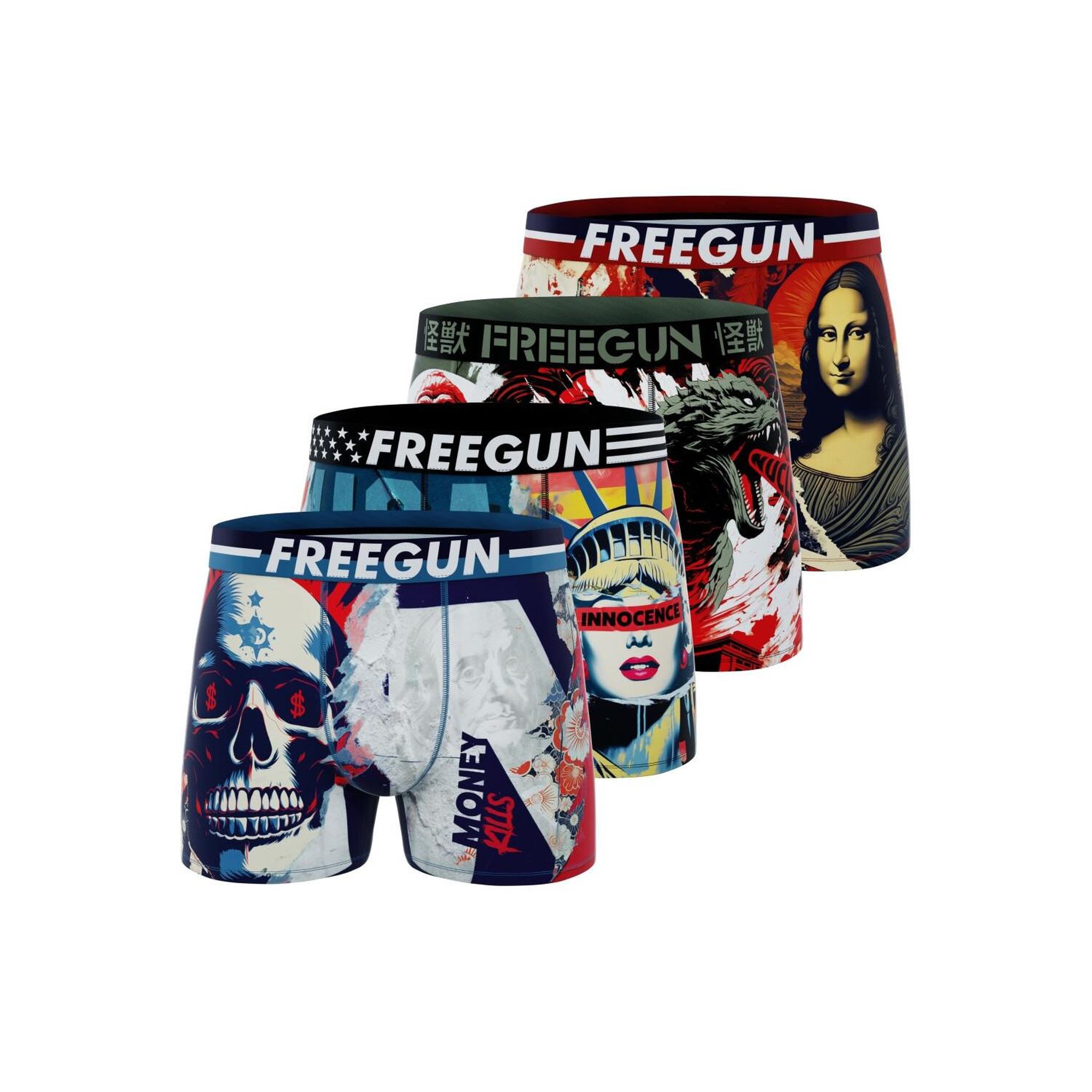 Voir la diapositive 1 : FREEGUN Lot de 4 boxers homme Pop Art Style