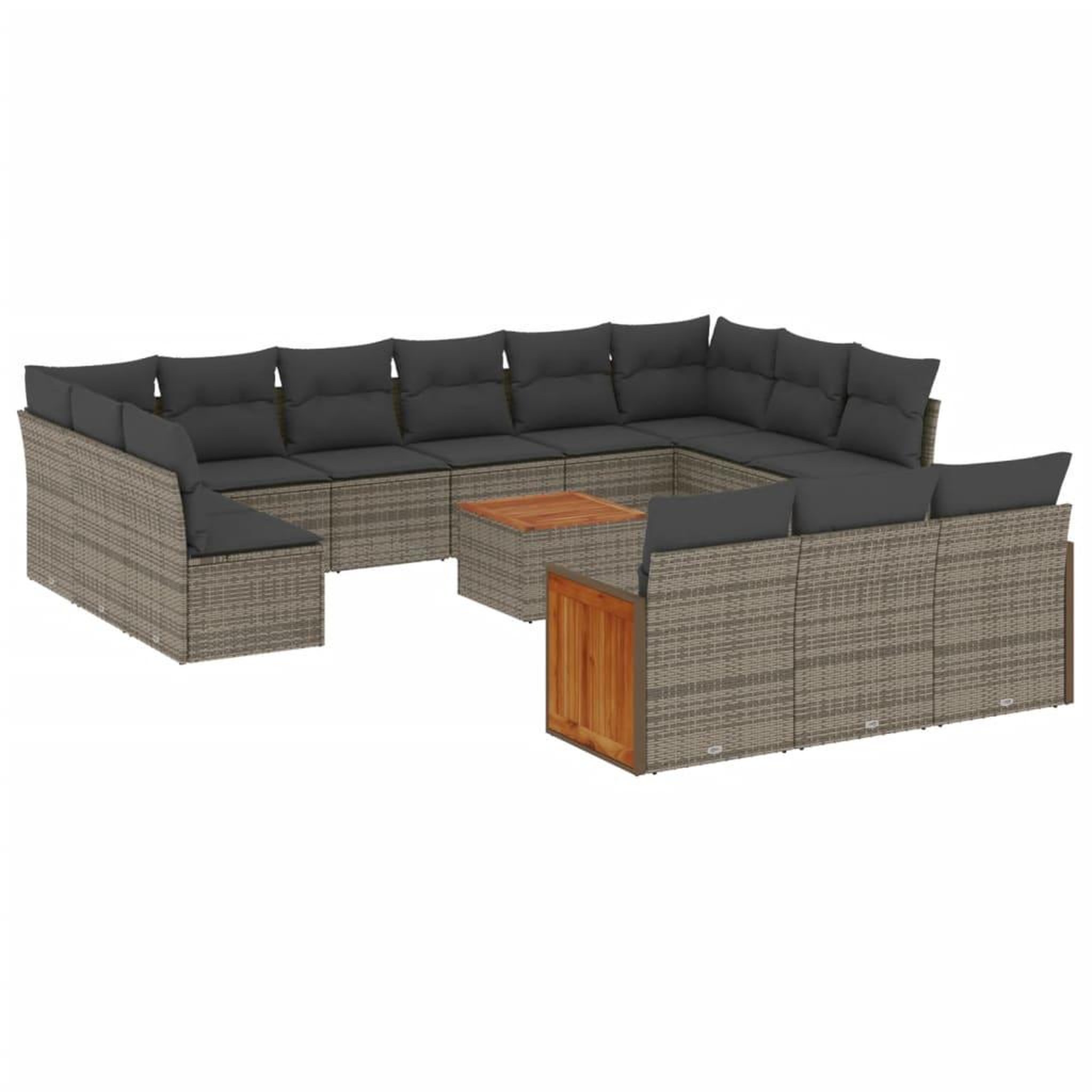 Voir la diapositive 2 : VIDAXL Salon de jardin avec coussins 14 pcs gris resine tressee