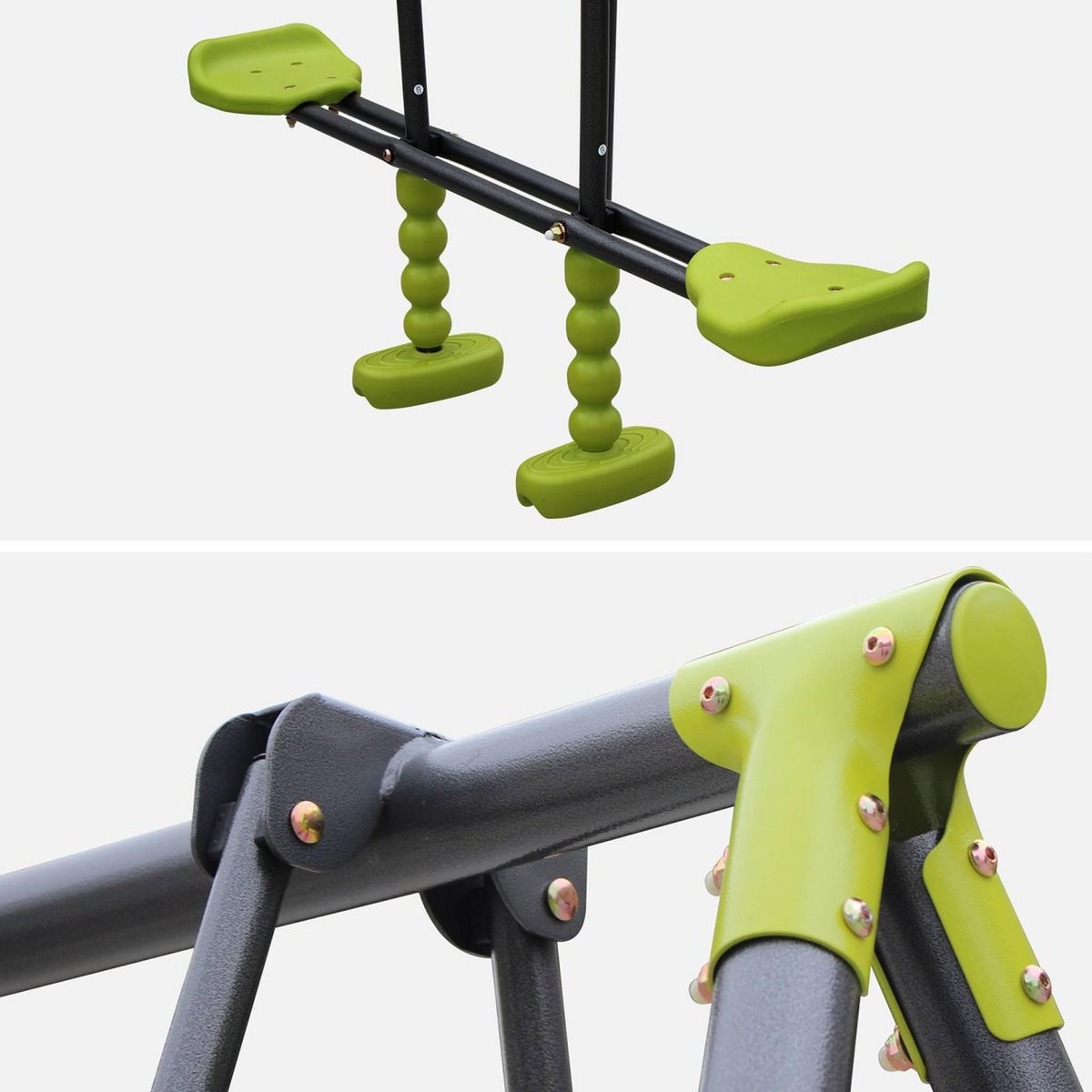 SWEEEK Balançoire 3 agrès - Tramontane - Portique avec 2 balançoires et 1 face à face. balancoire 195cm de hauteur